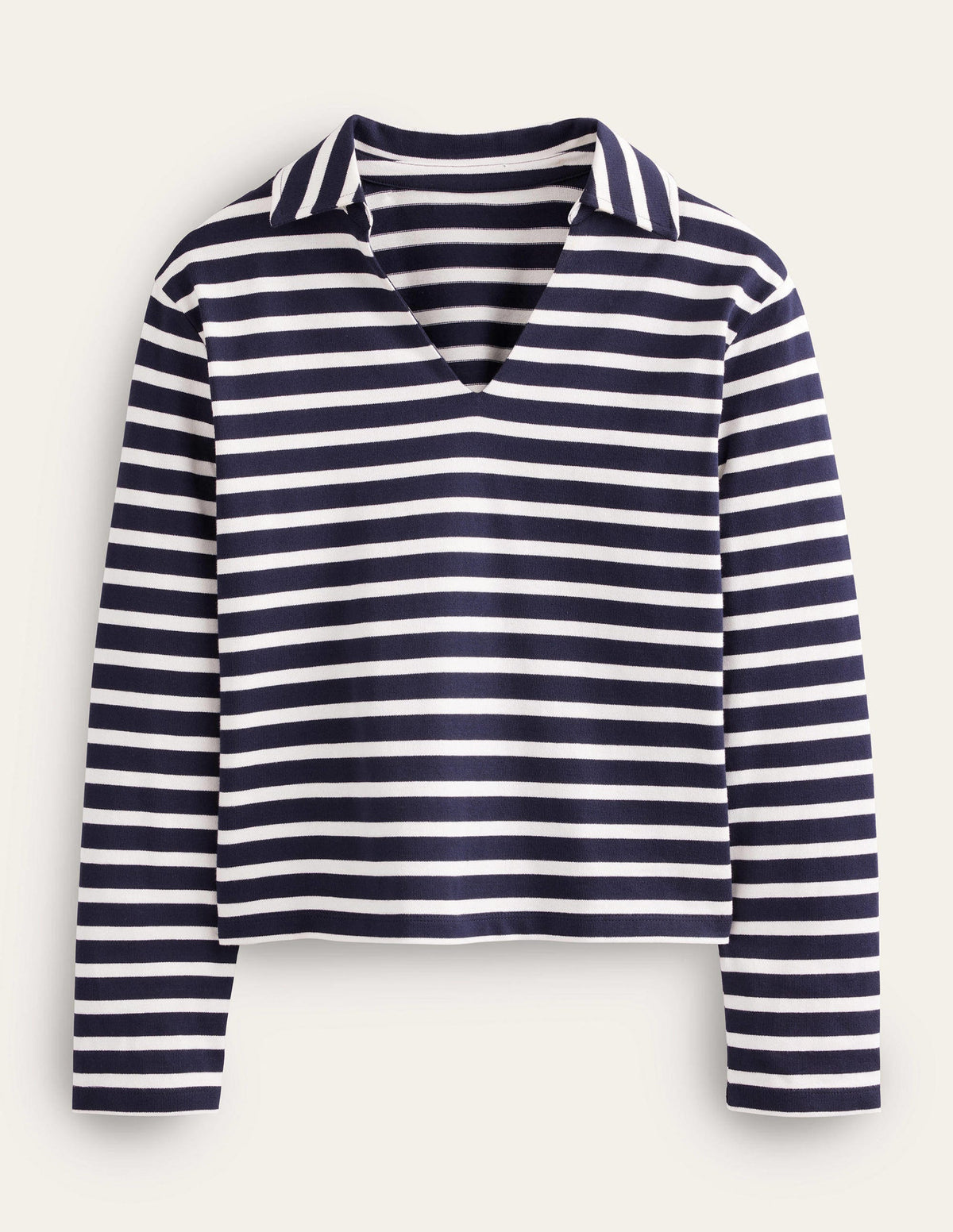 Notch Collar Stripe Top-Navy/Ivory Stripe-5