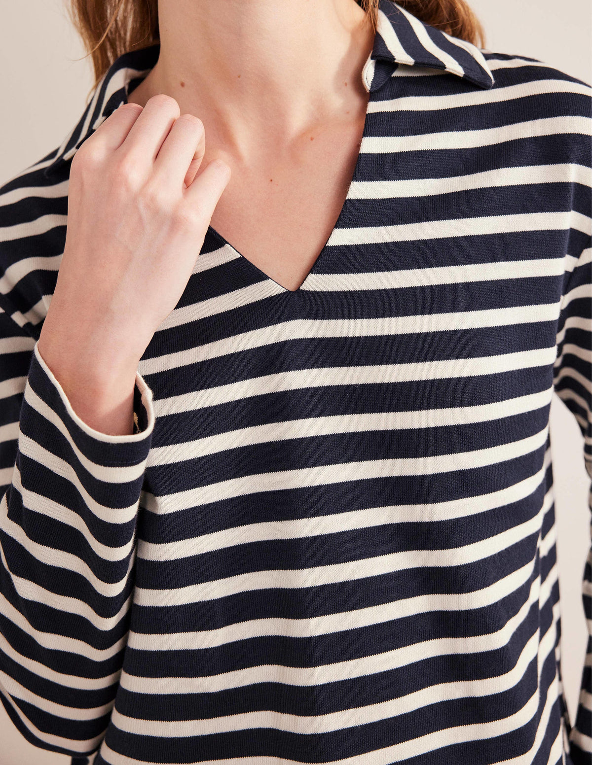 Notch Collar Stripe Top-Navy/Ivory Stripe - Image 2