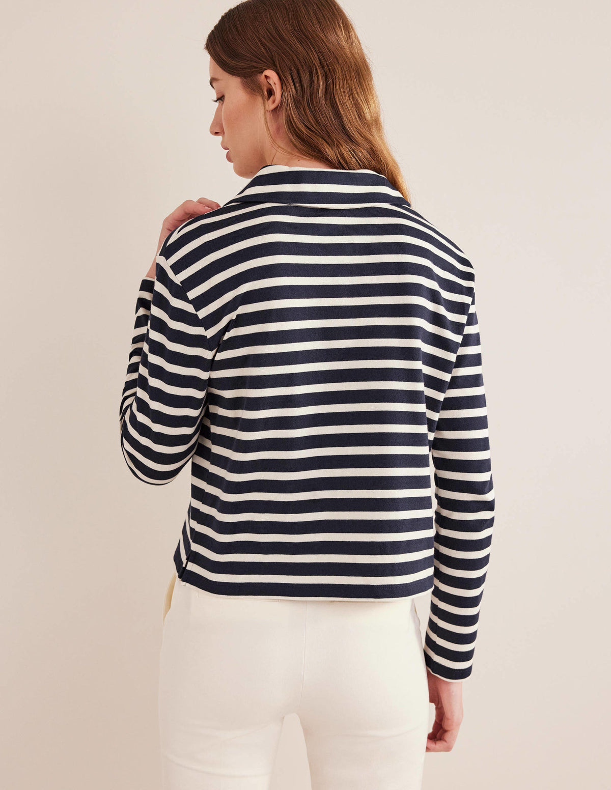 Notch Collar Stripe Top-Navy/Ivory Stripe - Image 3