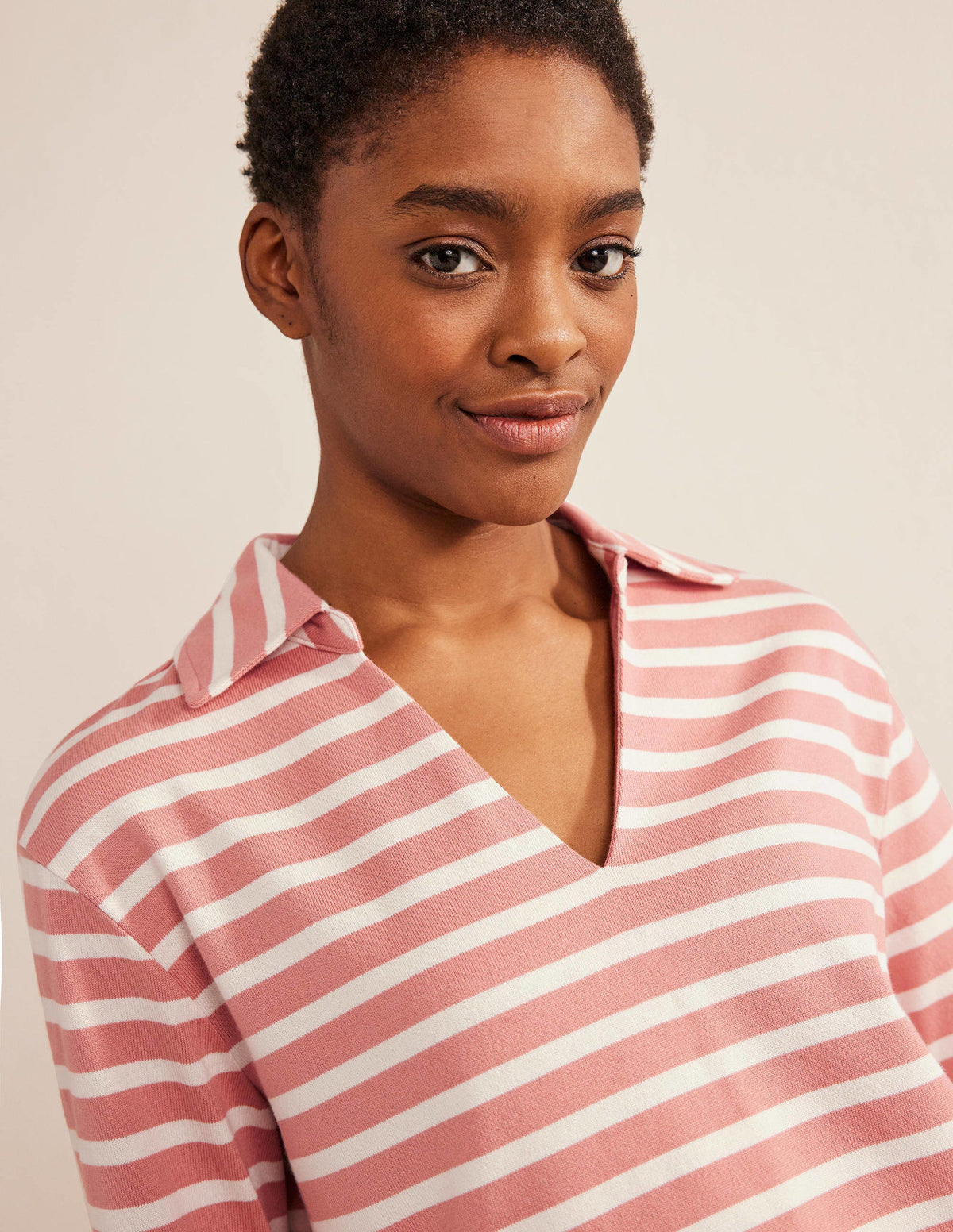 Notch Collar Stripe Top-Rose Pink/Ivory - Image 2