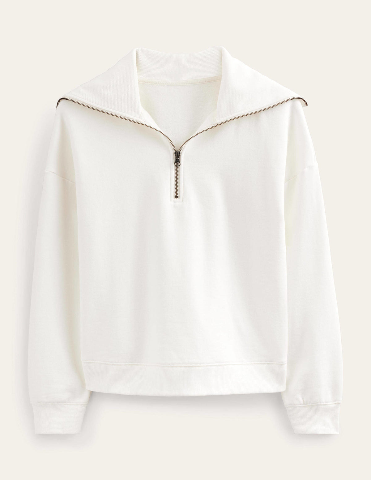 Funnel Neck Zip Sweatshirt-Ivory - Image 5