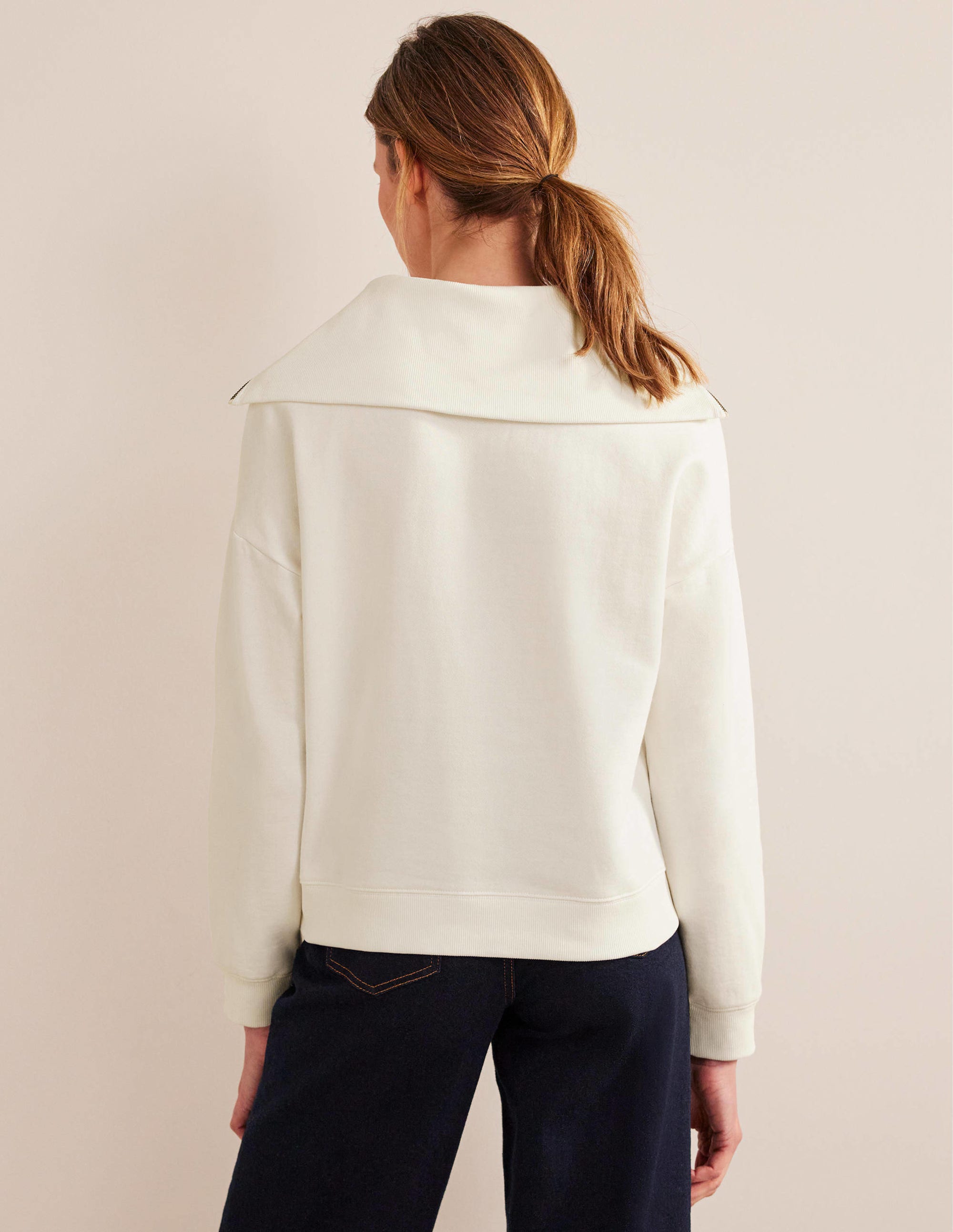 Funnel Neck Zip Sweatshirt-Ivory - Image 3