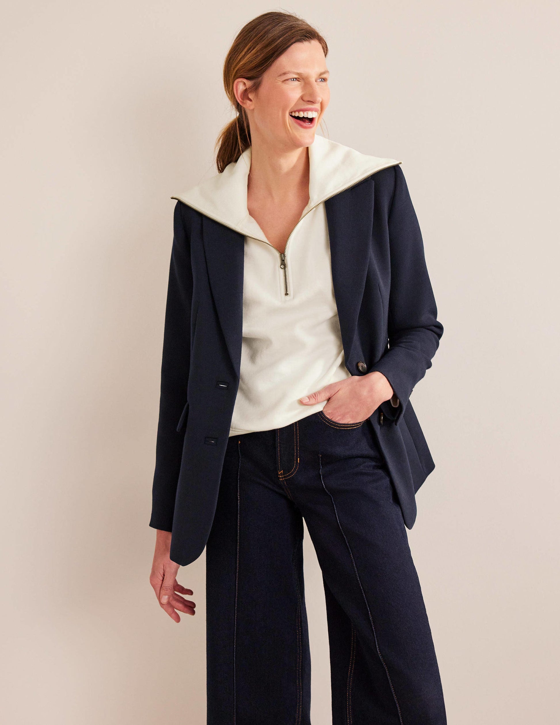 Funnel Neck Zip Sweatshirt-Ivory-4