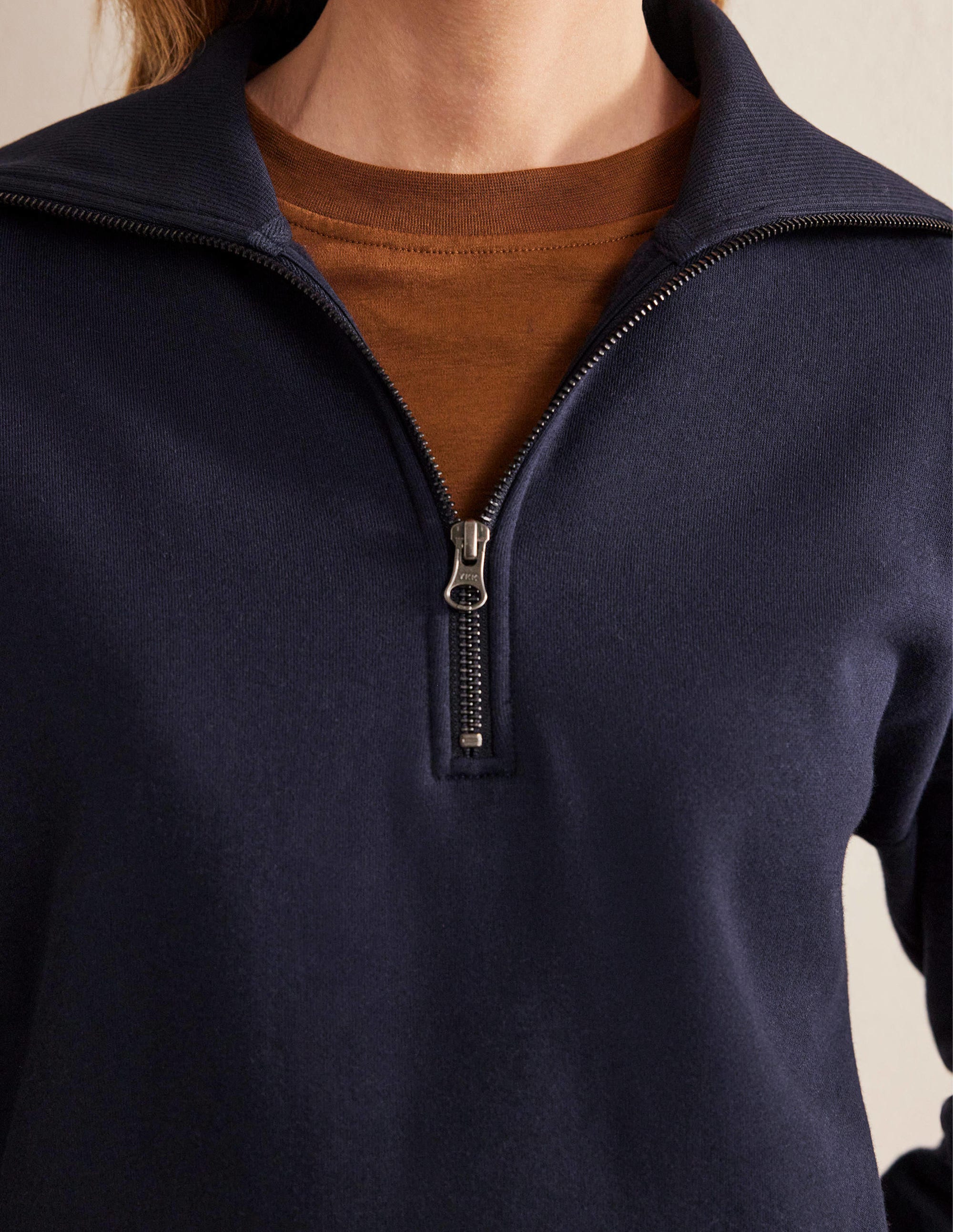 Funnel Neck Zip Sweatshirt-Navy - Image 2