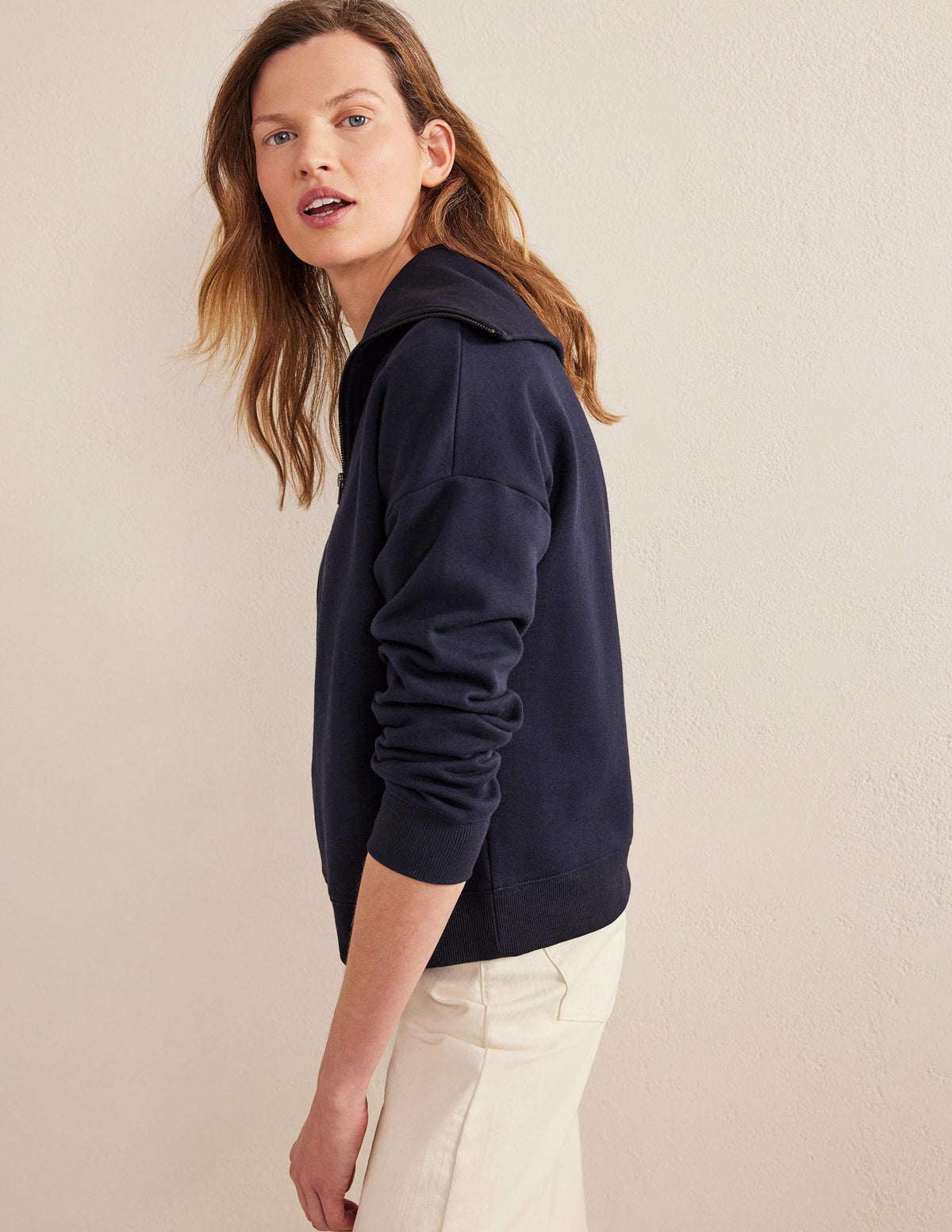 Funnel Neck Zip Sweatshirt-Navy-4