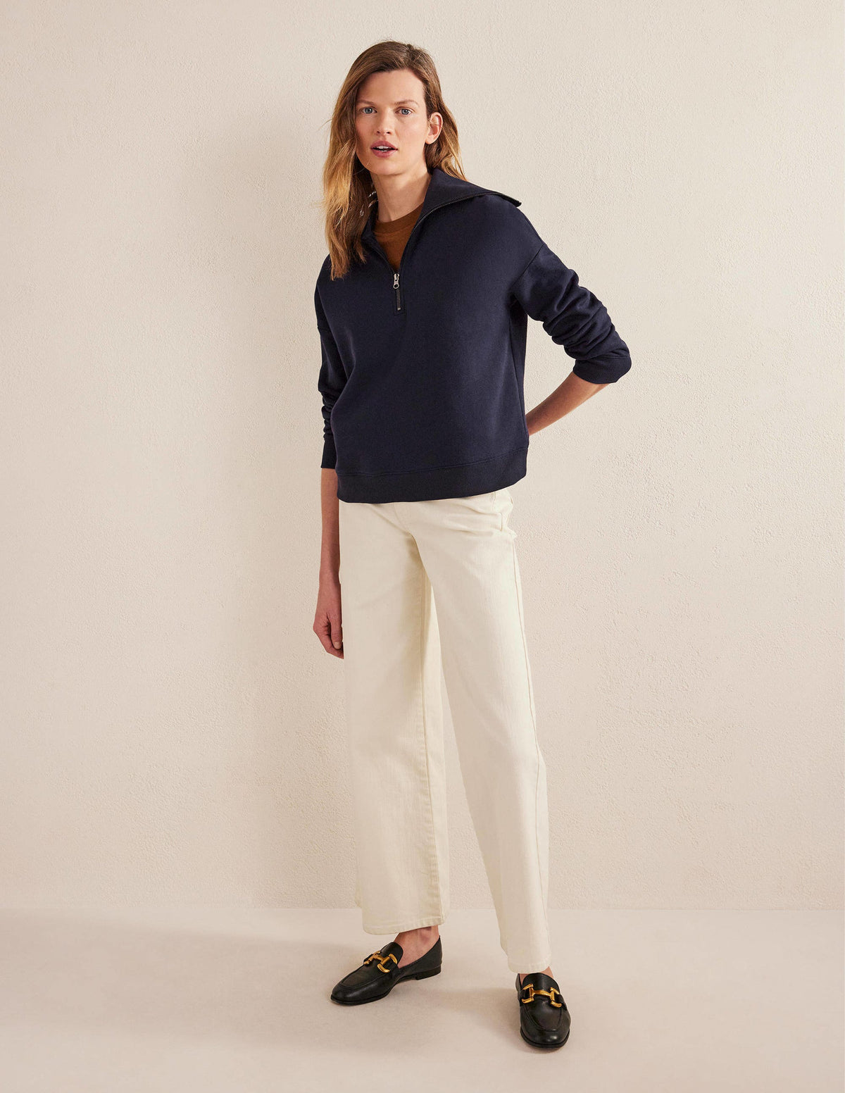 Funnel Neck Zip Sweatshirt-Navy-5