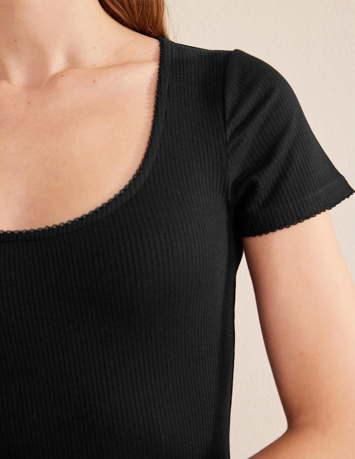 Scoop Neck Ribbed Top-Black - Image 2
