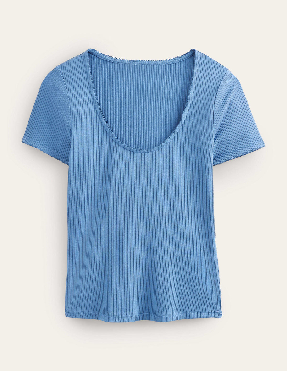 Scoop Neck Ribbed Top-French Blue-5