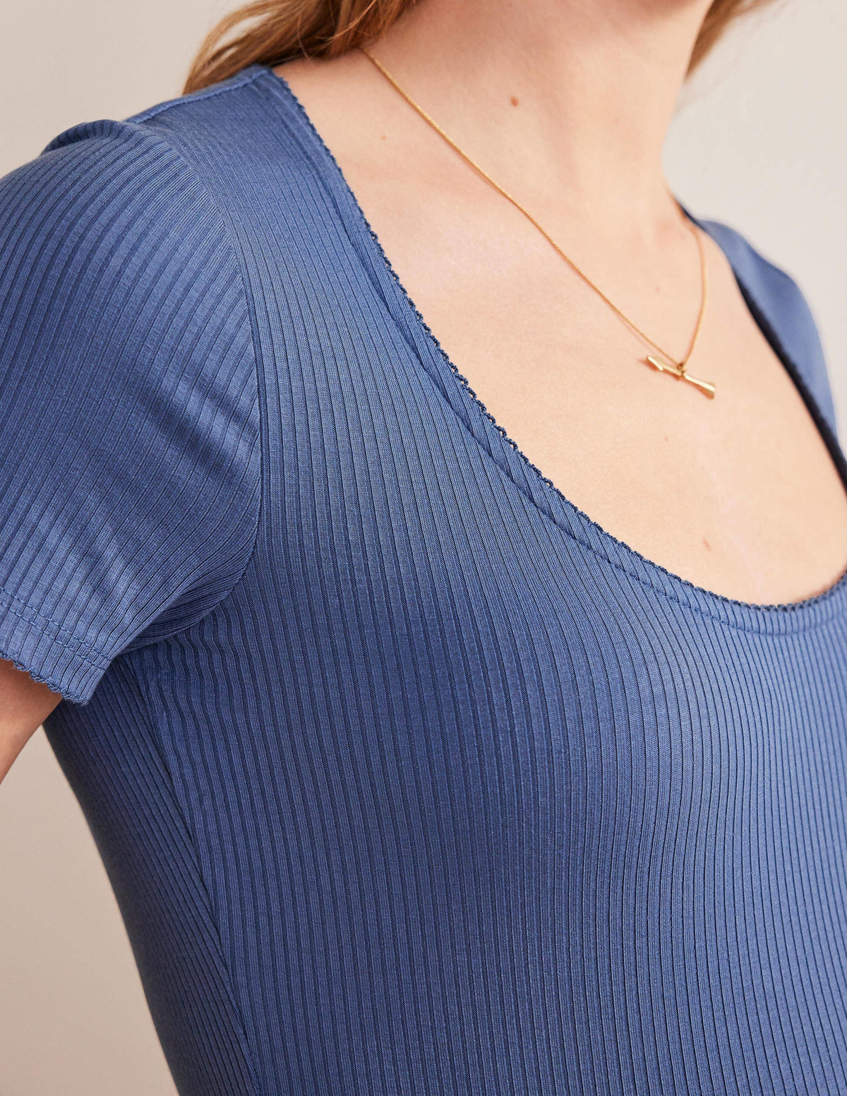 Scoop Neck Ribbed Top-French Blue-2