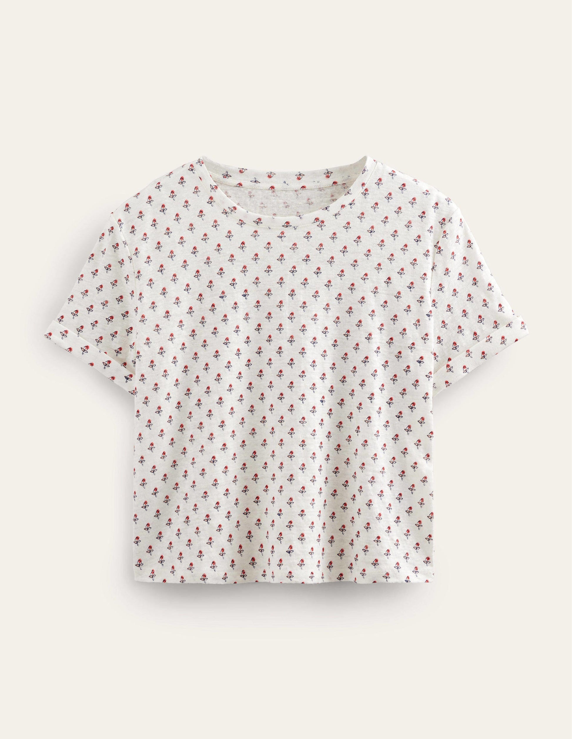 Printed Linen T-shirt-Ivory, Tulip Blush-6
