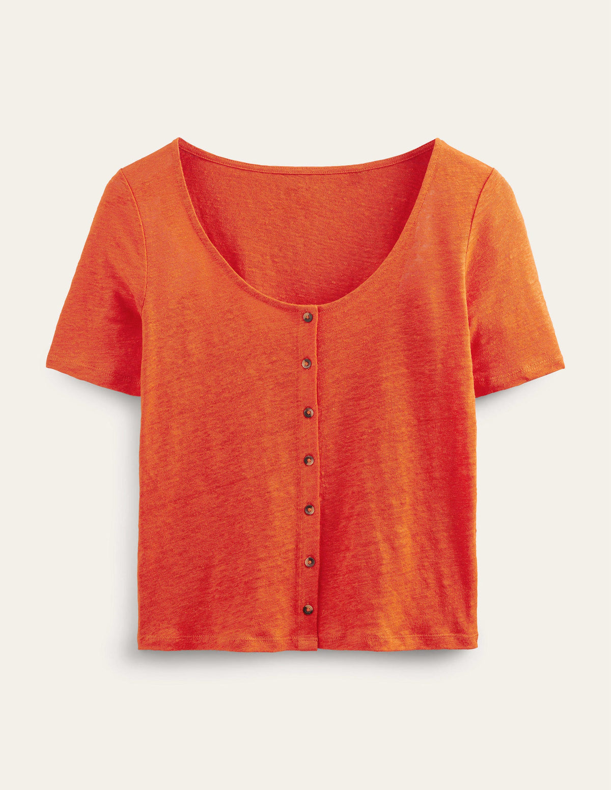 Scoop Neck Linen T-shirt-Blood Orange - Image 6