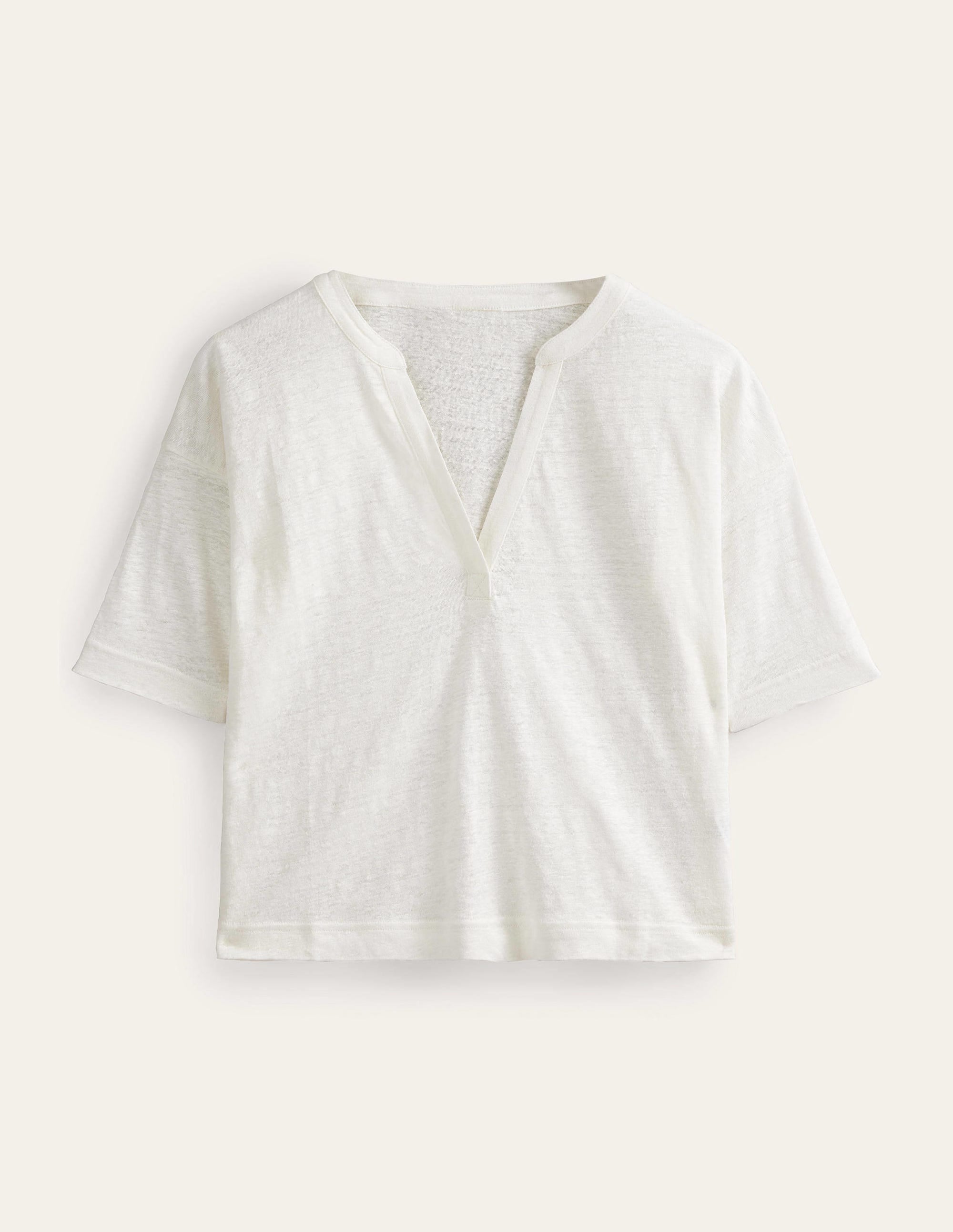 Notch Neck Linen Henley Top-Ivory - Image 5