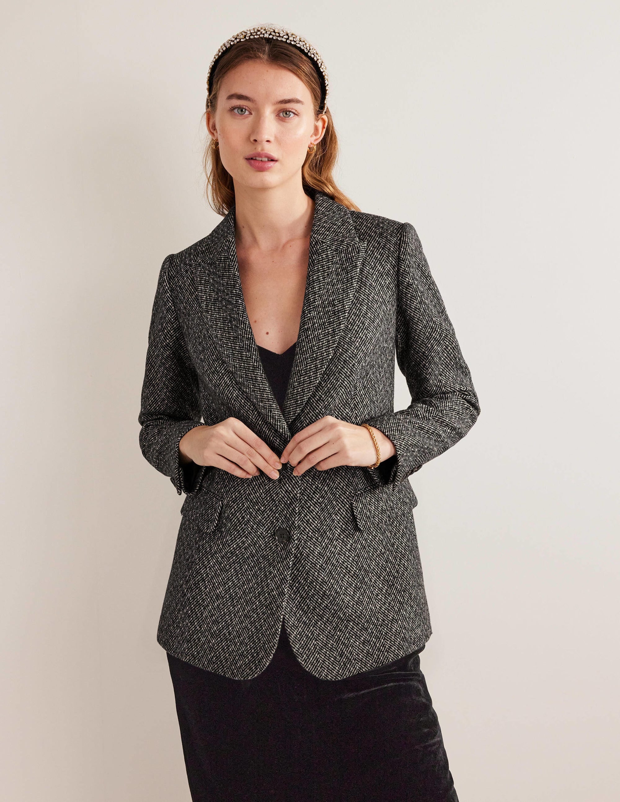 LONGLINE RELAXED BLAZER-Herringbone - Image 1