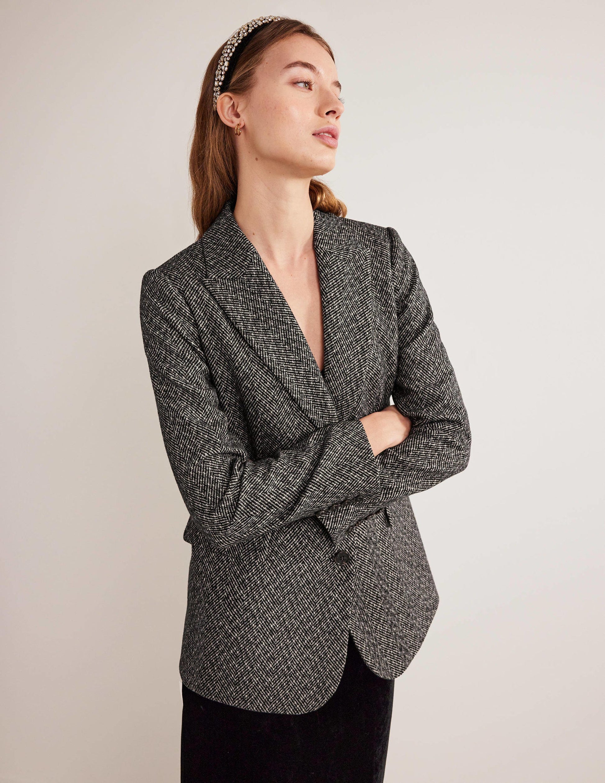 LONGLINE RELAXED BLAZER-Herringbone-4
