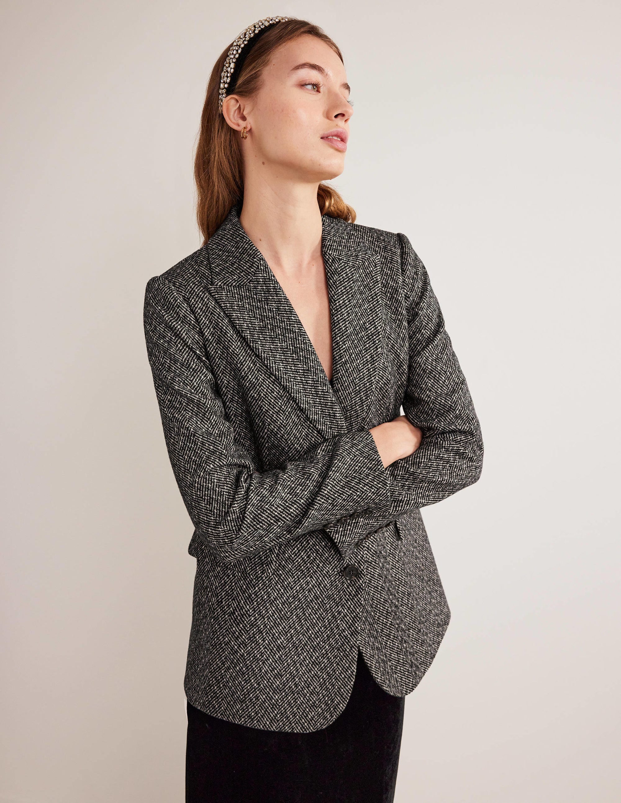 LONGLINE RELAXED BLAZER-Herringbone - Image 4
