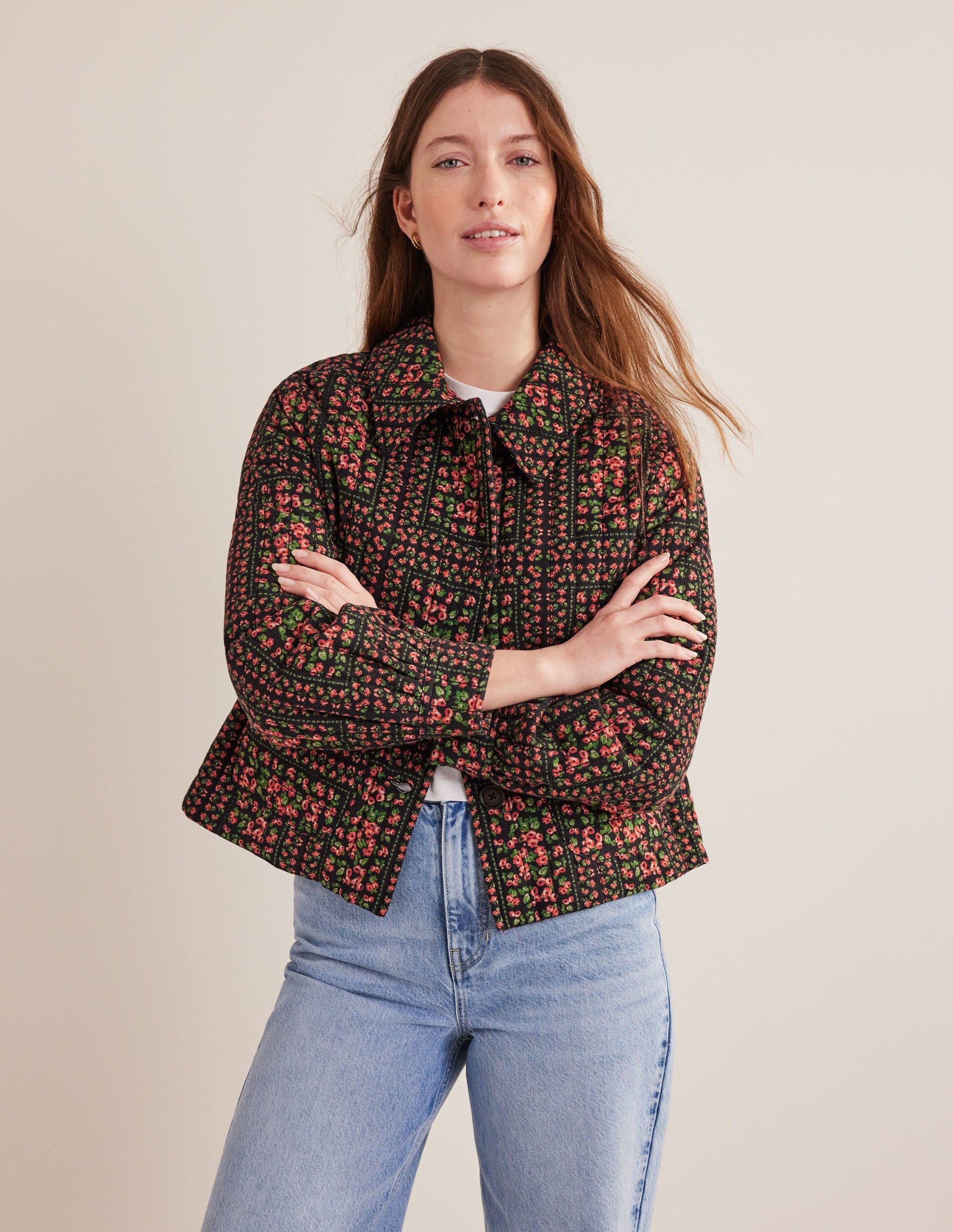 Quilted Printed Jacket-Black Based Print-1