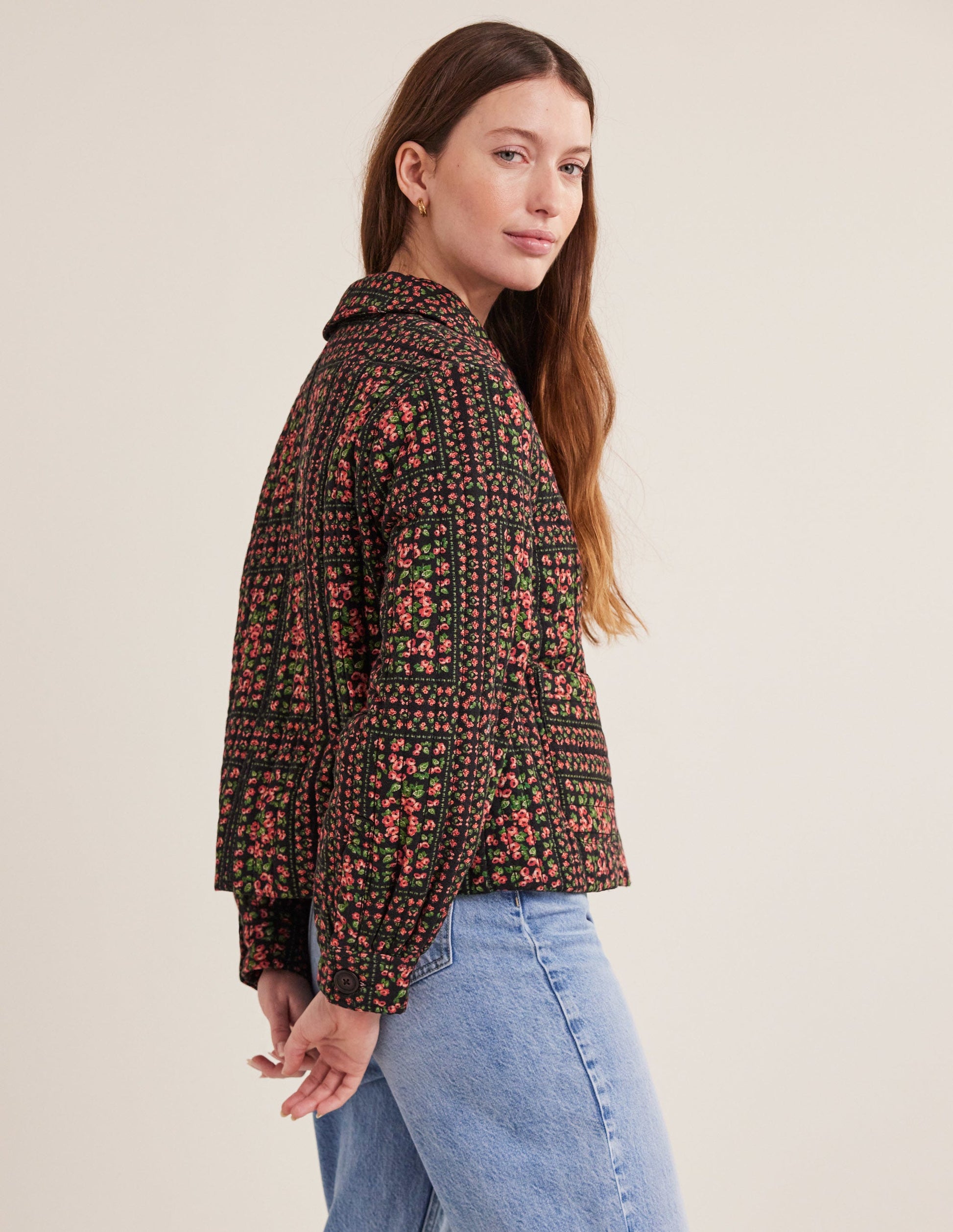 Quilted Printed Jacket-Black Based Print-4