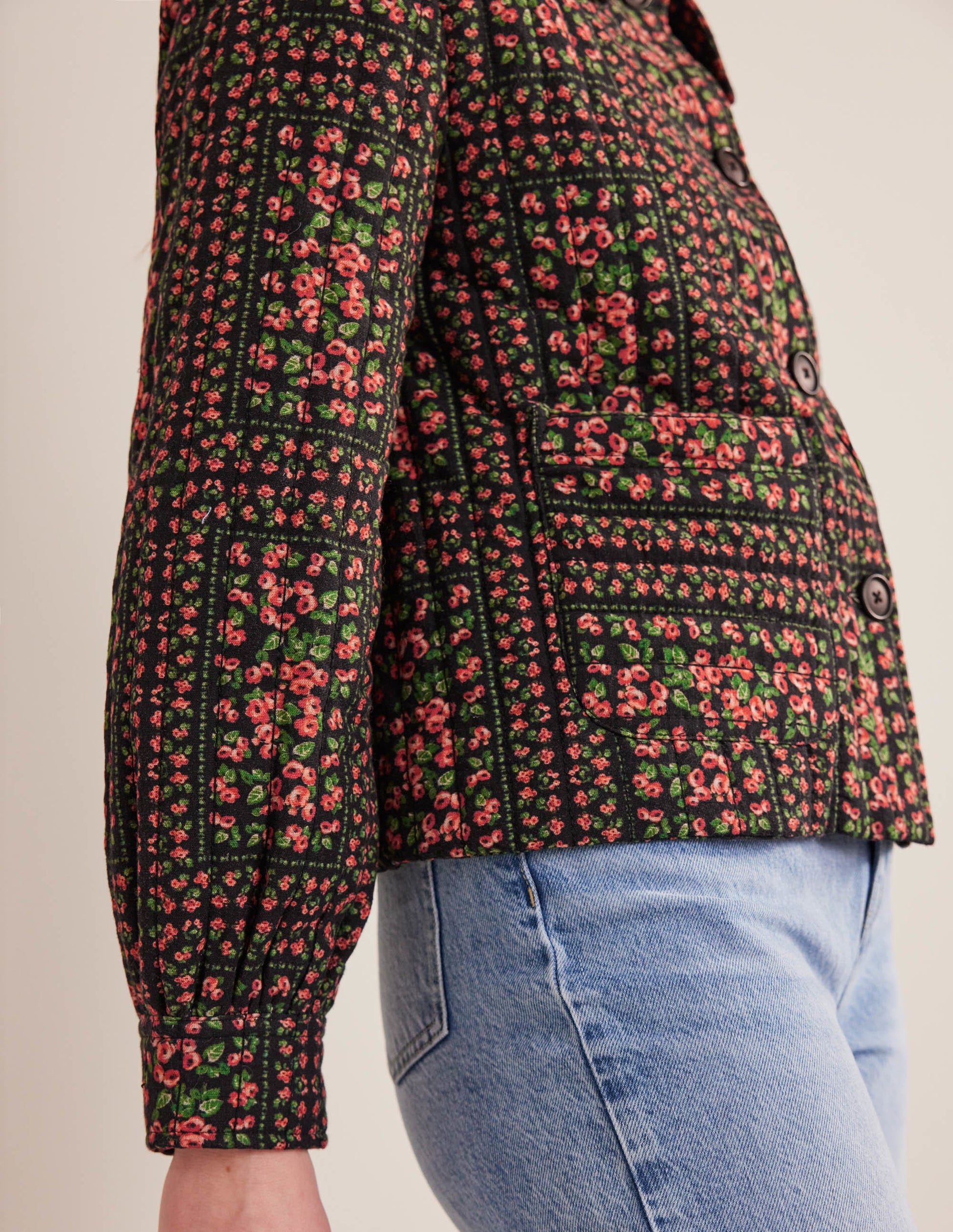 Quilted Printed Jacket-Black Based Print-5