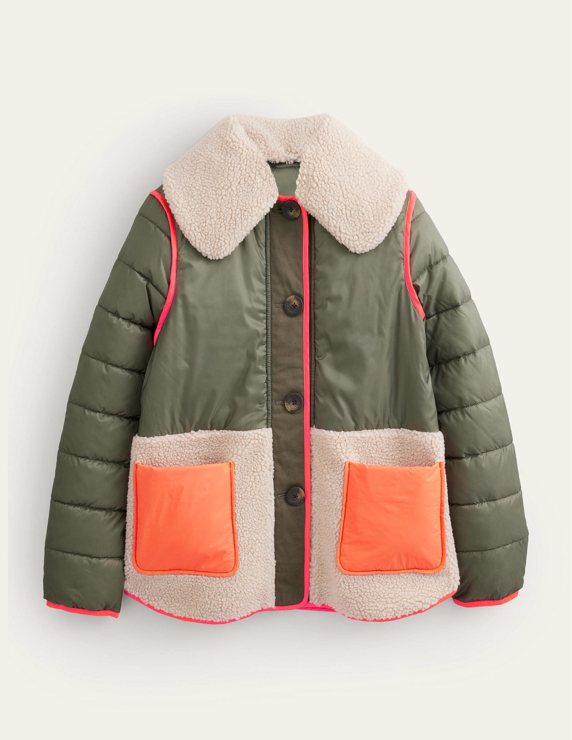 Quilted Borg Jacket-Khaki-6