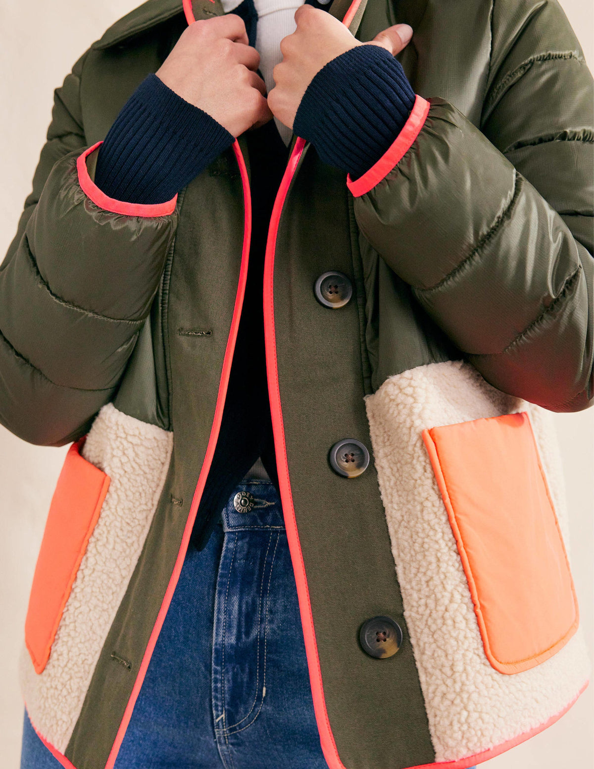 Quilted Borg Jacket-Khaki - Image 2
