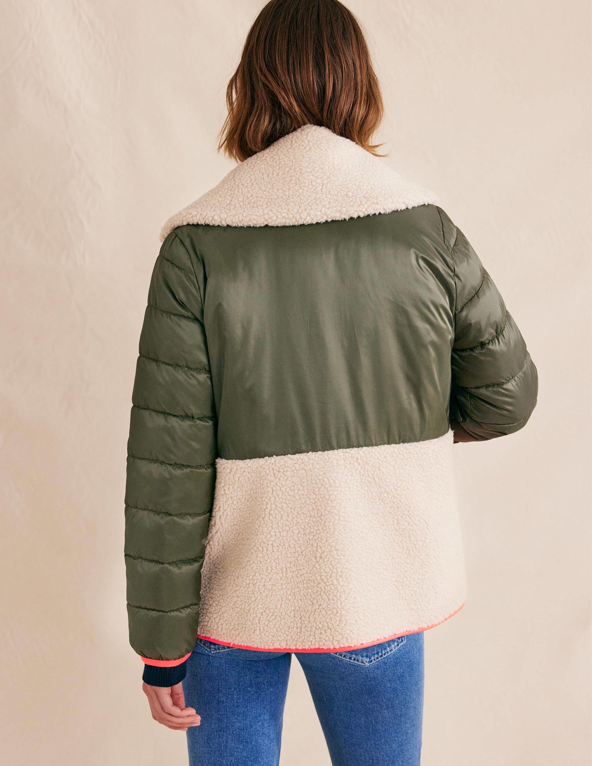 Quilted Borg Jacket-Khaki-3