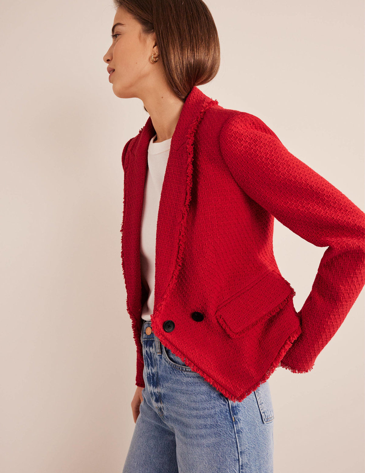 The York Cropped Cotton Blazer-Strawberry Tart-1