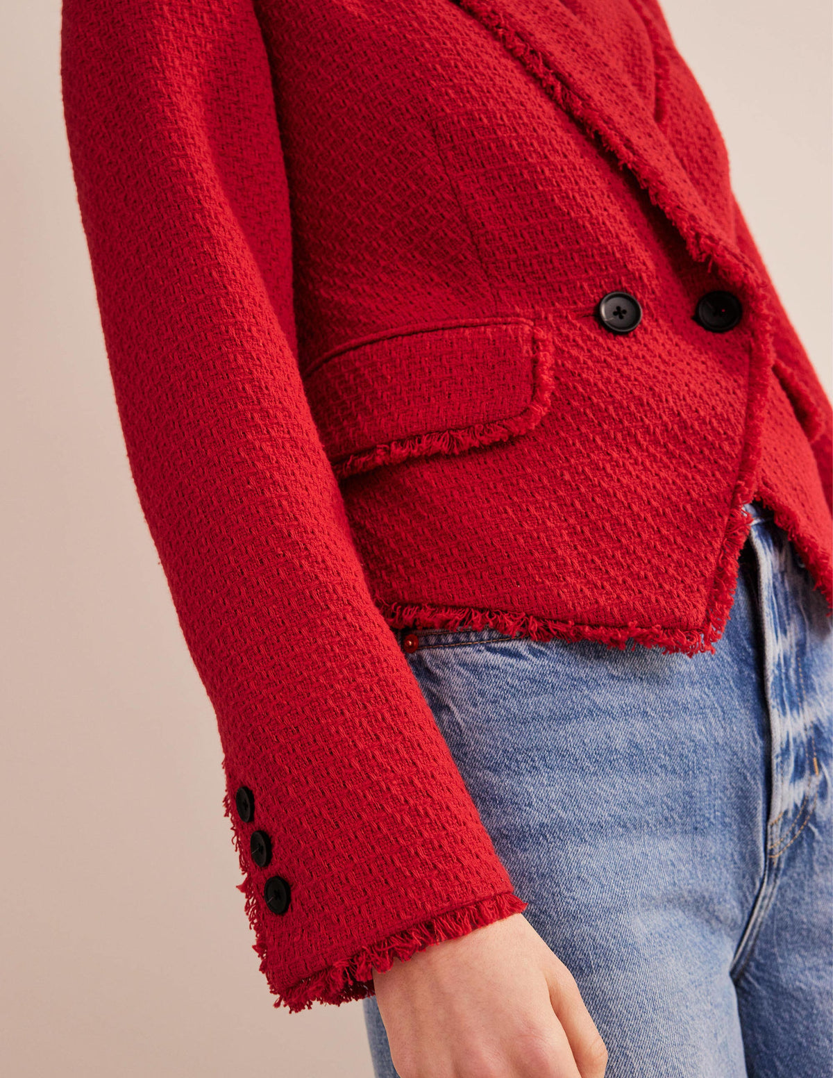 The York Cropped Cotton Blazer-Strawberry Tart-2