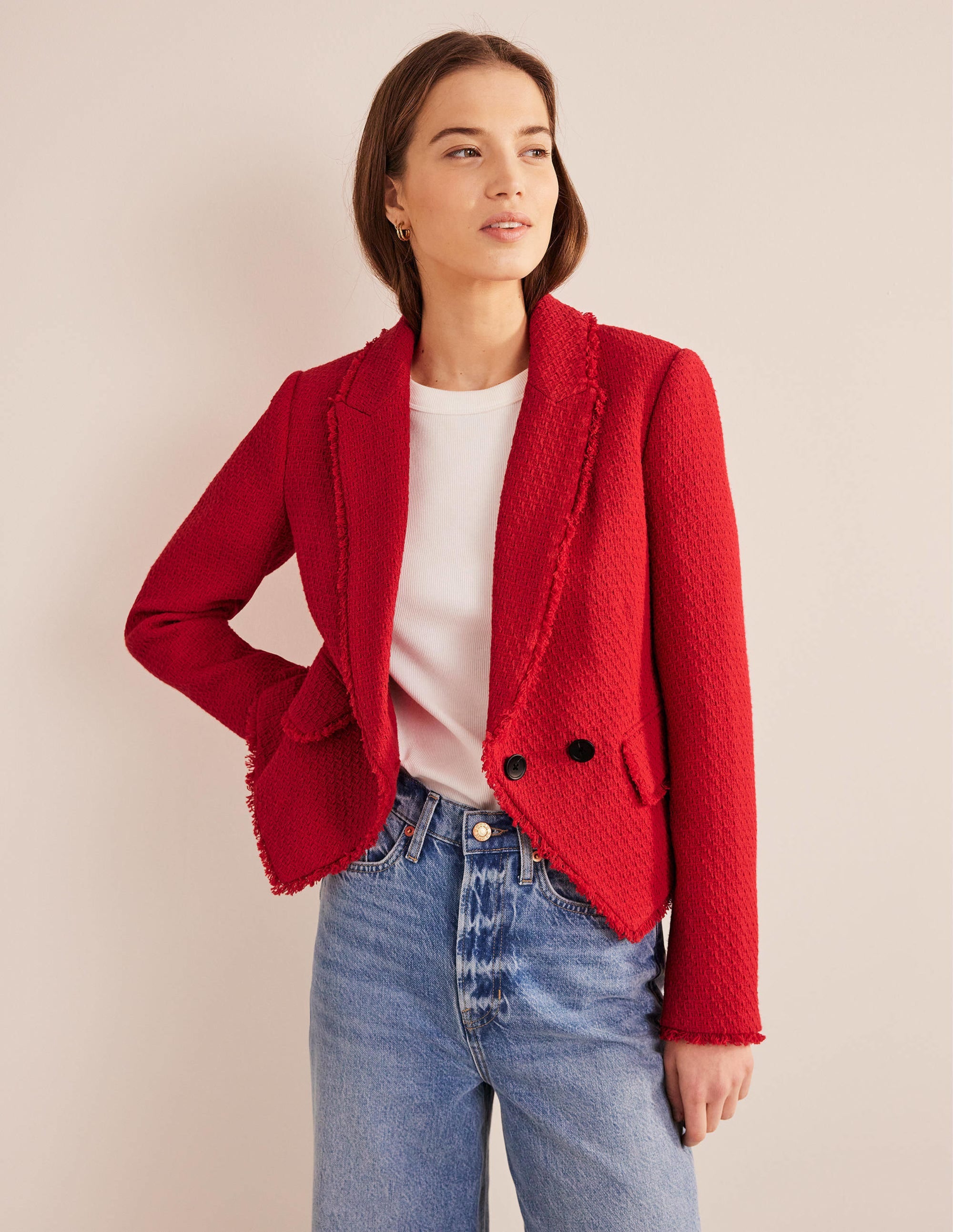 The York Cropped Cotton Blazer-Strawberry Tart - Image 4