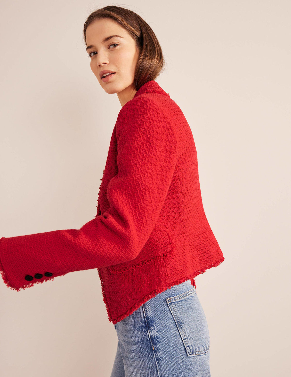 The York Cropped Cotton Blazer-Strawberry Tart - Image 5