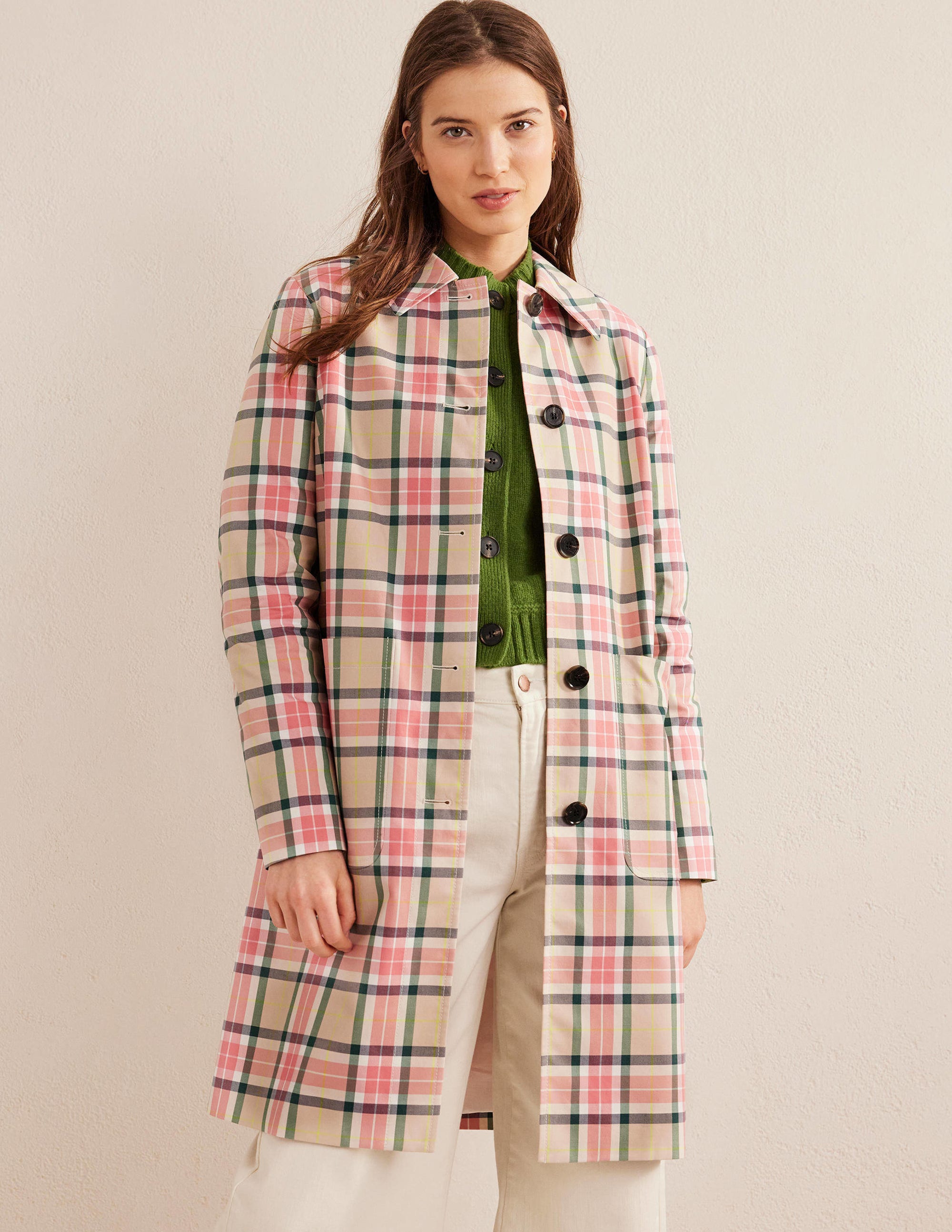 Collared Check Cotton Coat-Check - Image 1