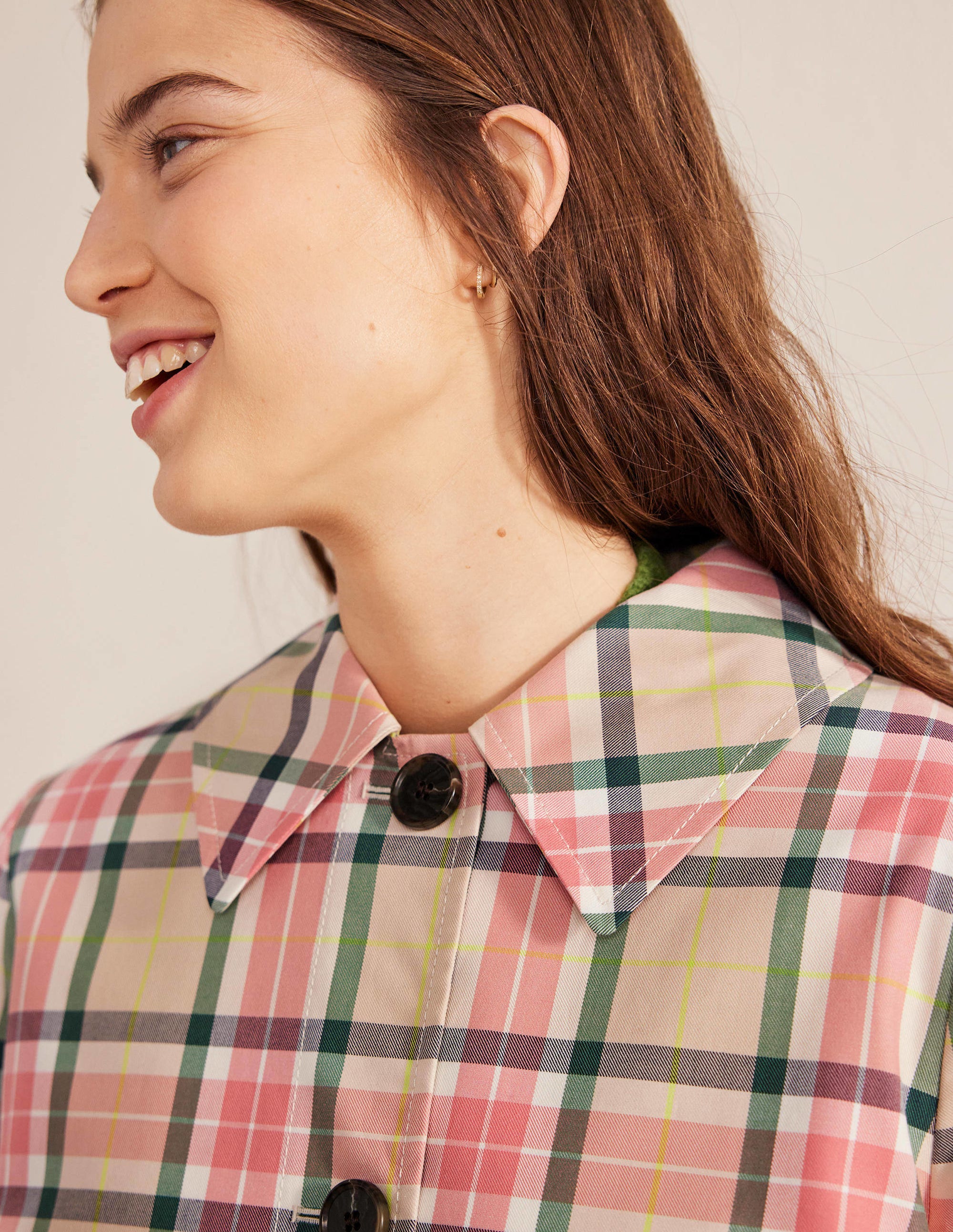 Collared Check Cotton Coat-Check - Image 2
