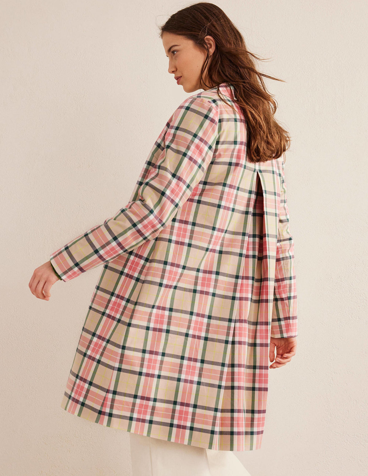 Collared Check Cotton Coat-Check - Image 4
