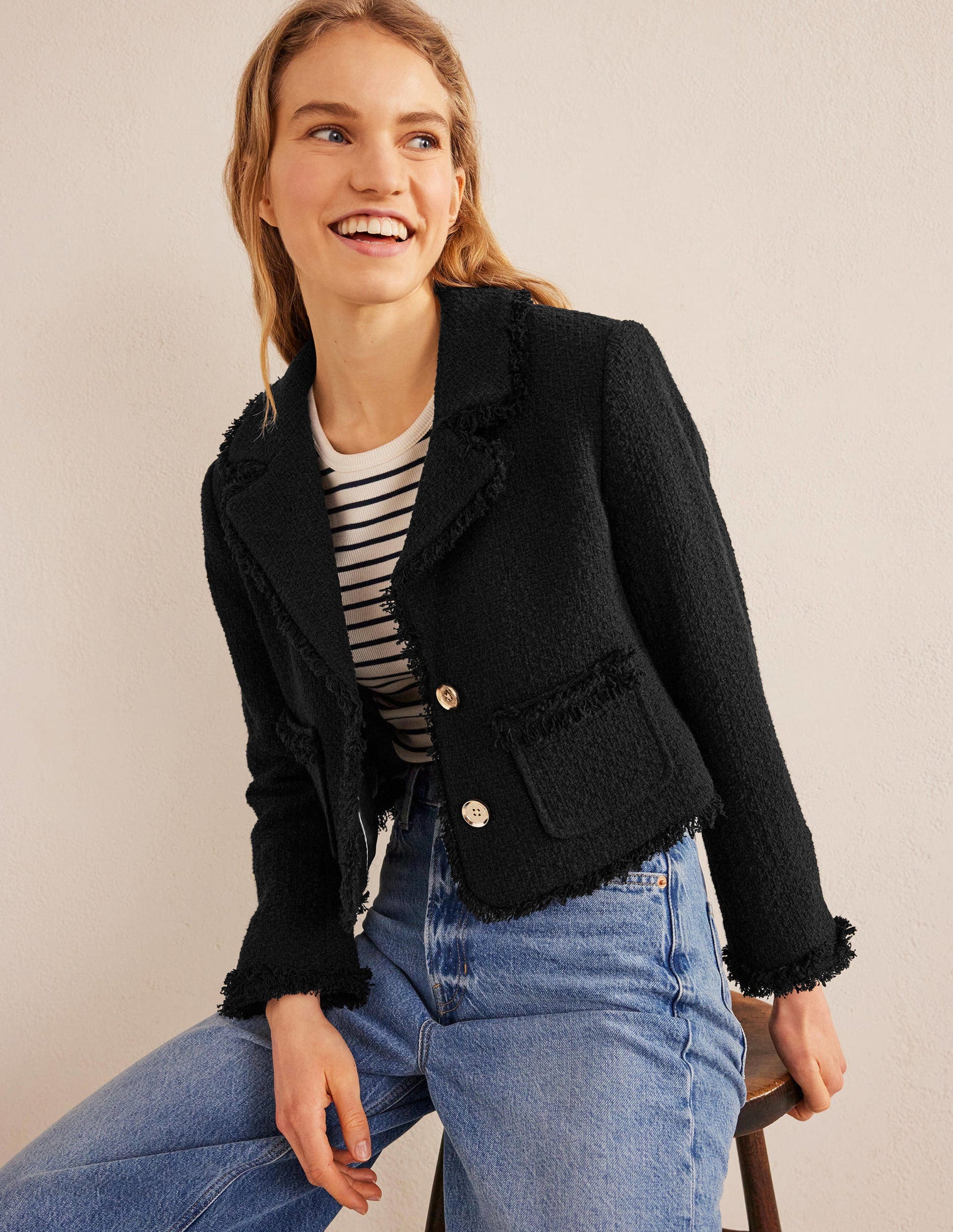 Textured Fitted Cropped Jacket-Black-1