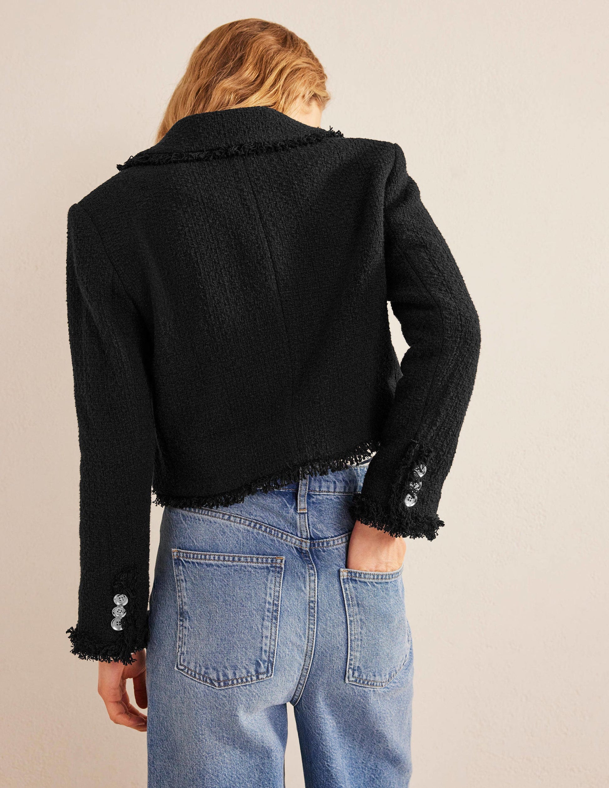 Textured Fitted Cropped Jacket-Black-5