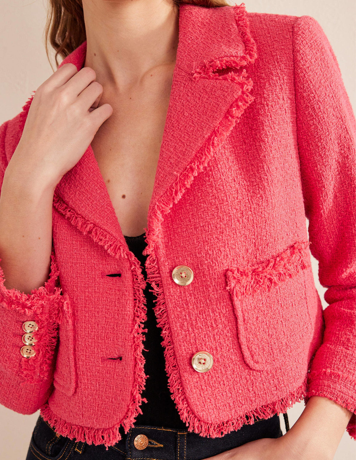 Textured Fitted Cropped Jacket-Coral - Image 2