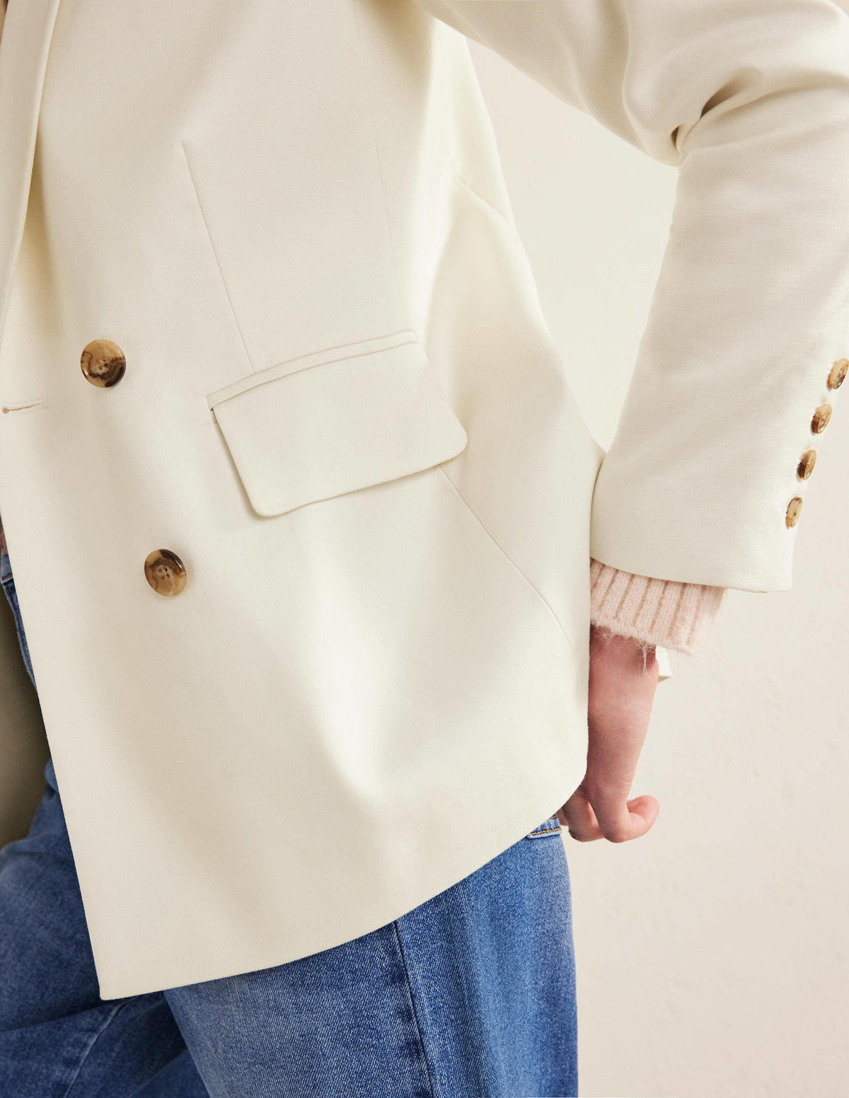 Double Breasted Twill Blazer-Ivory - Image 2