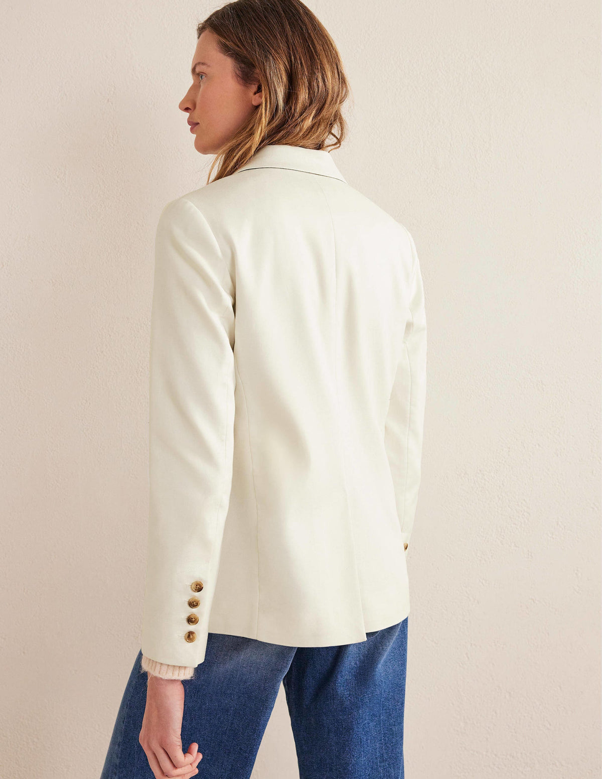 Double Breasted Twill Blazer-Ivory - Image 3