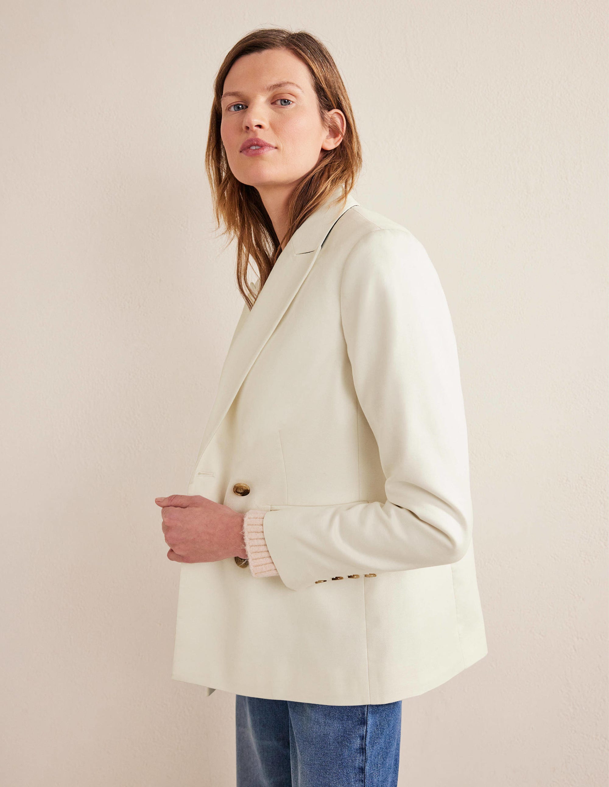 Double Breasted Twill Blazer-Ivory - Image 5