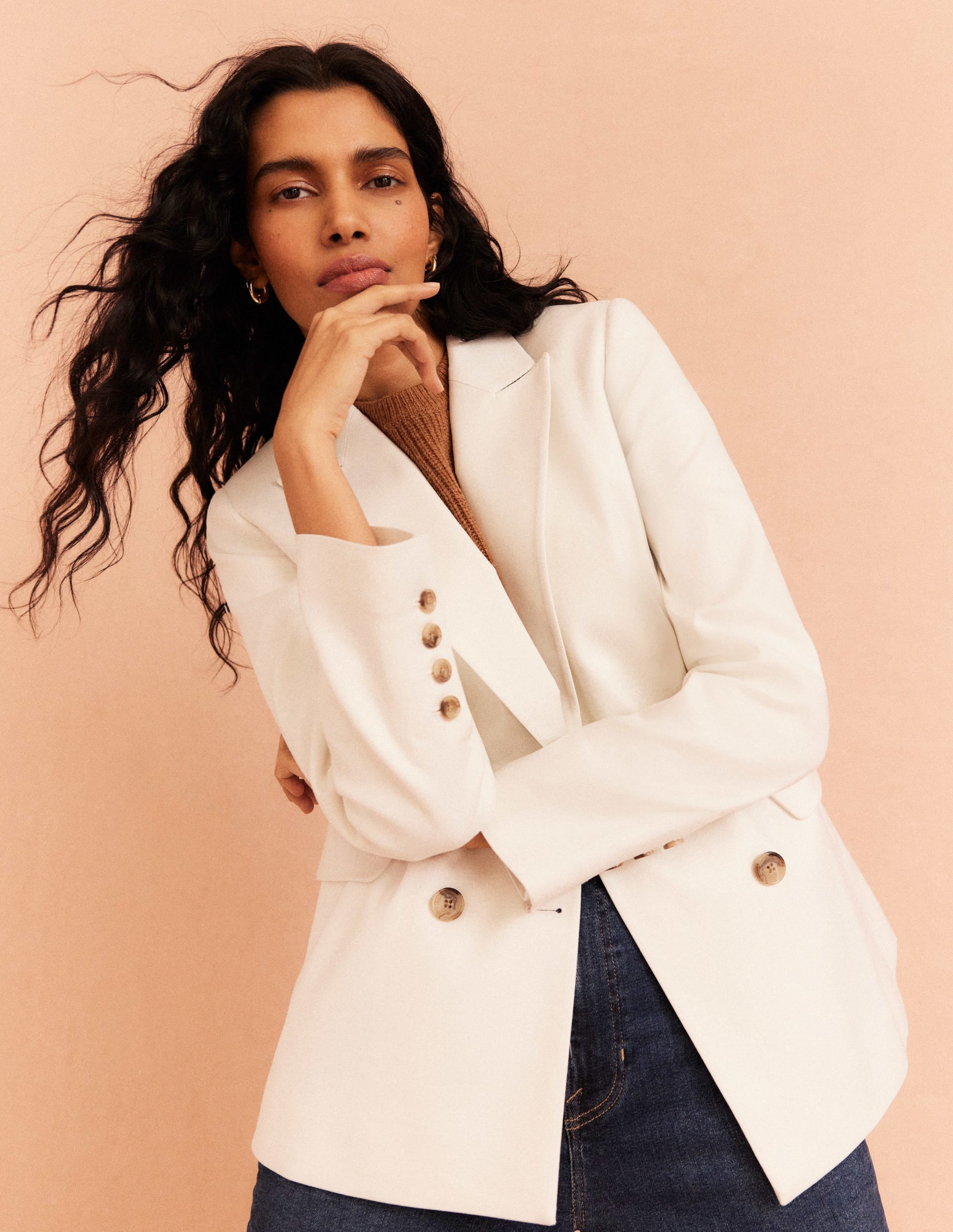 Double Breasted Twill Blazer-Ivory - Image 7