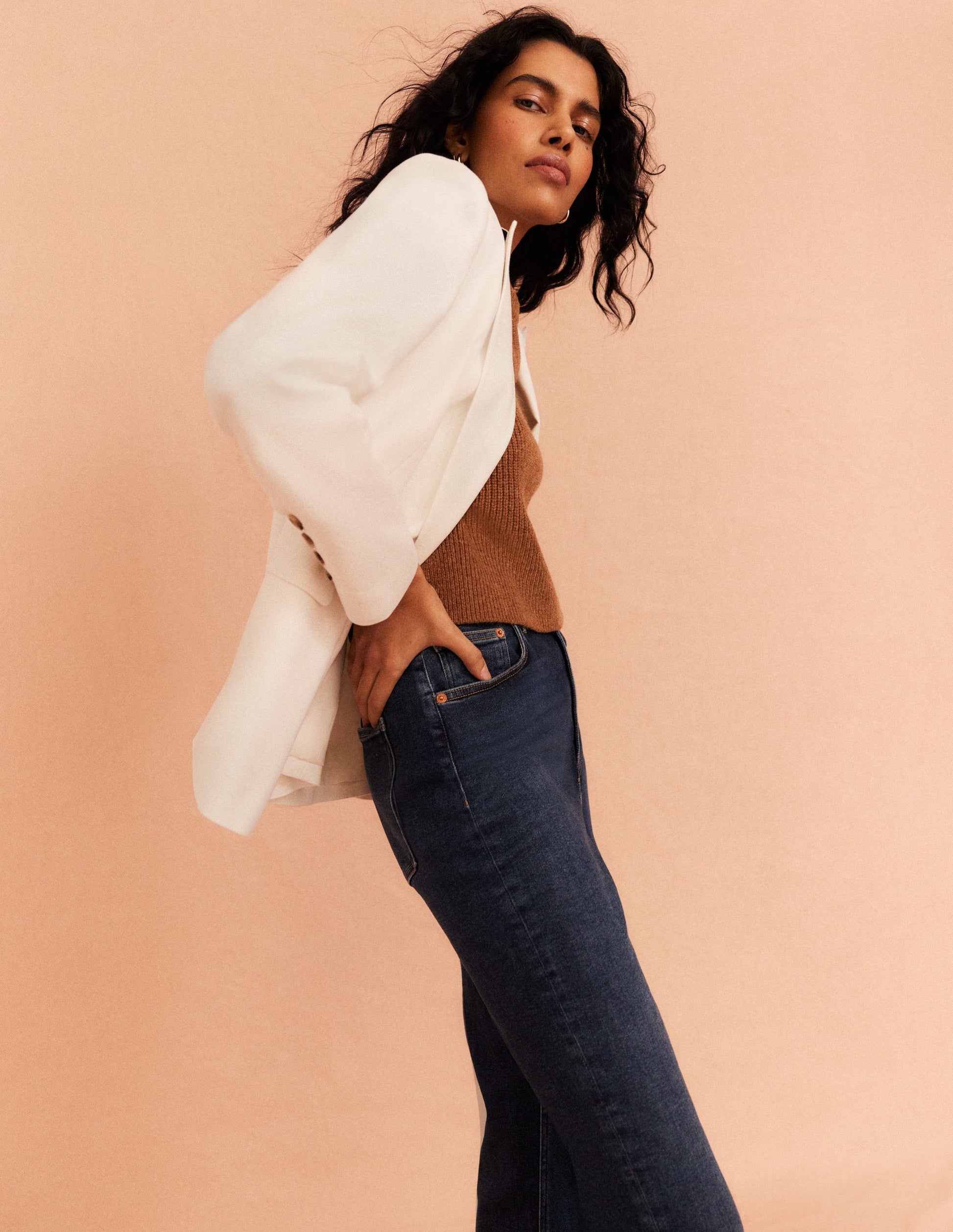 Double Breasted Twill Blazer-Ivory-8