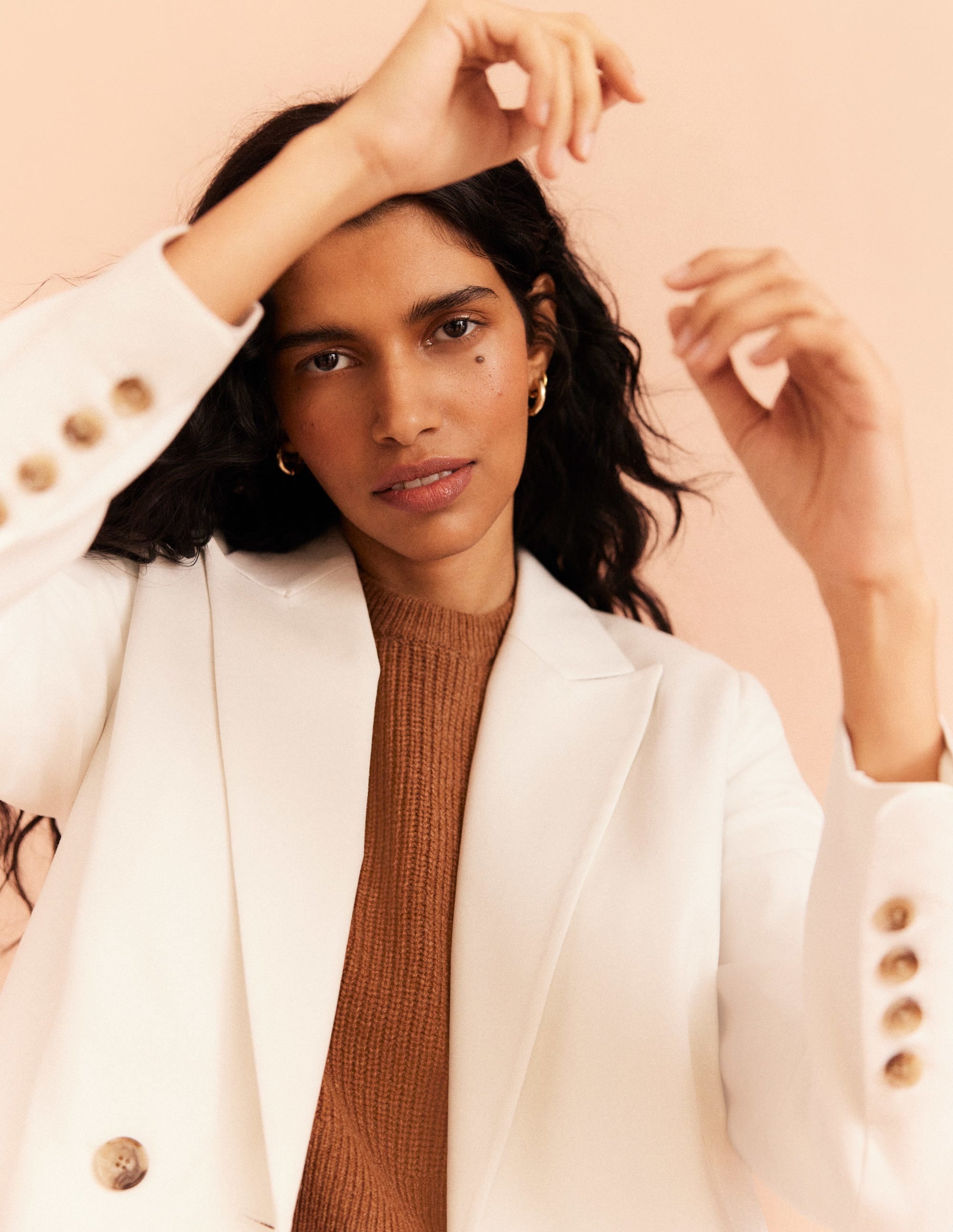 Double Breasted Twill Blazer-Ivory - Image 9
