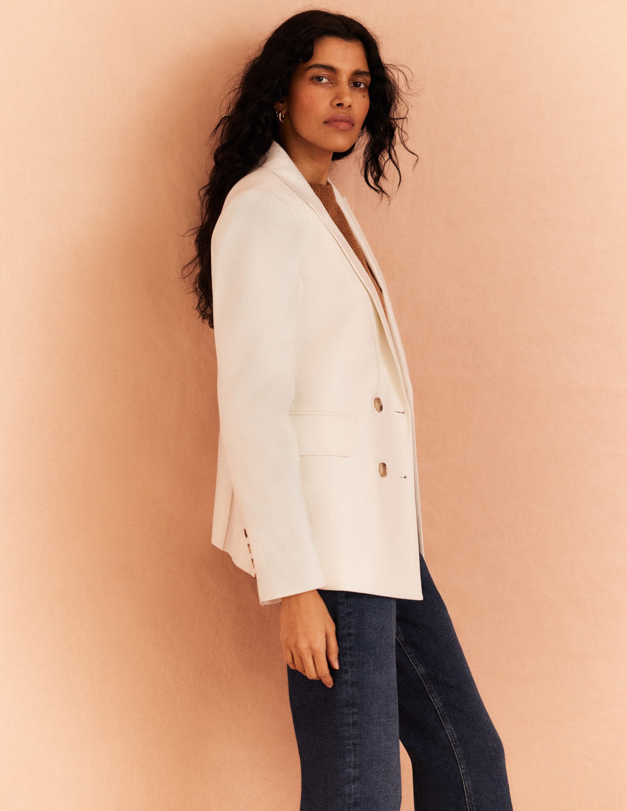 Double Breasted Twill Blazer-Ivory - Image 11