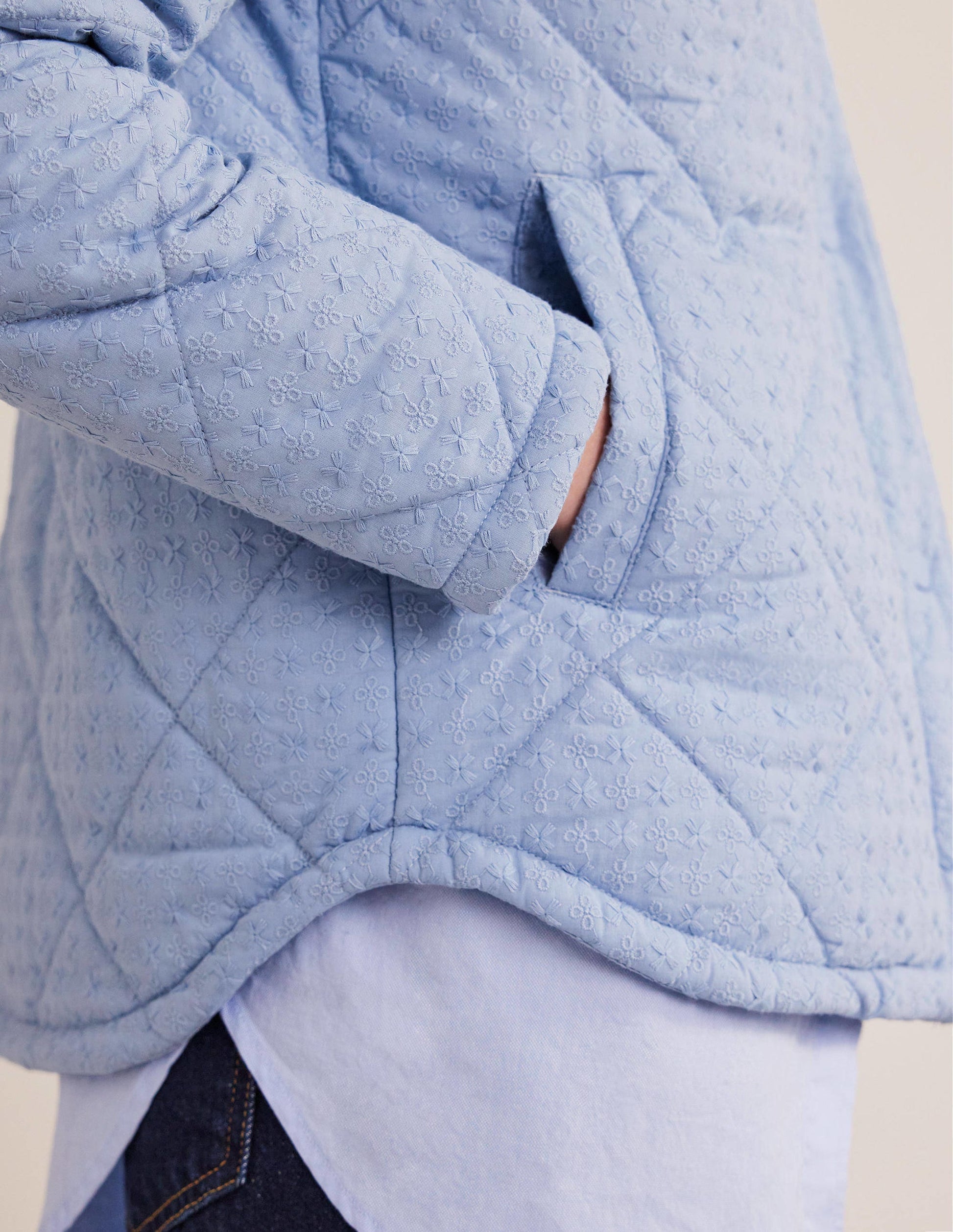 Broderie Quilted Cotton Jacket-Chambray-2