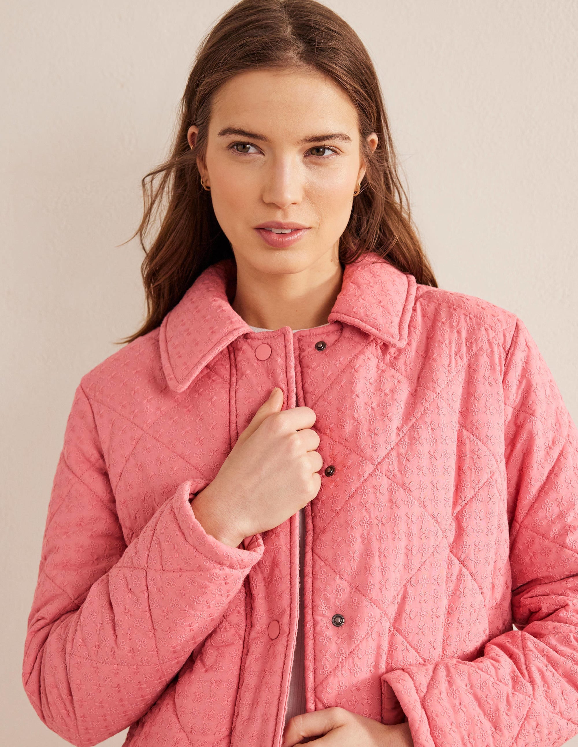 Broderie Quilted Cotton Jacket-Pink - Image 2