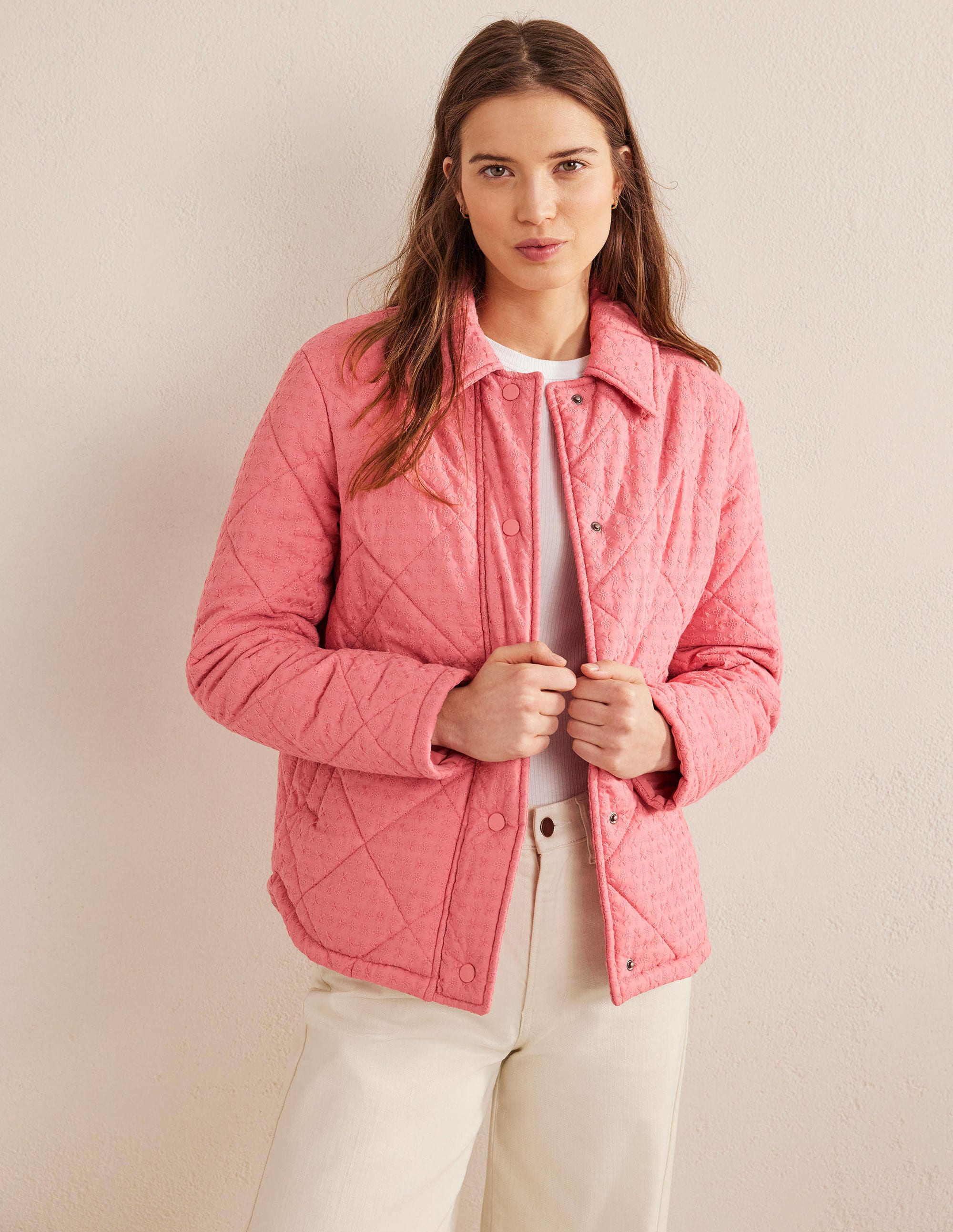 Broderie Quilted Cotton Jacket-Pink - Image 4