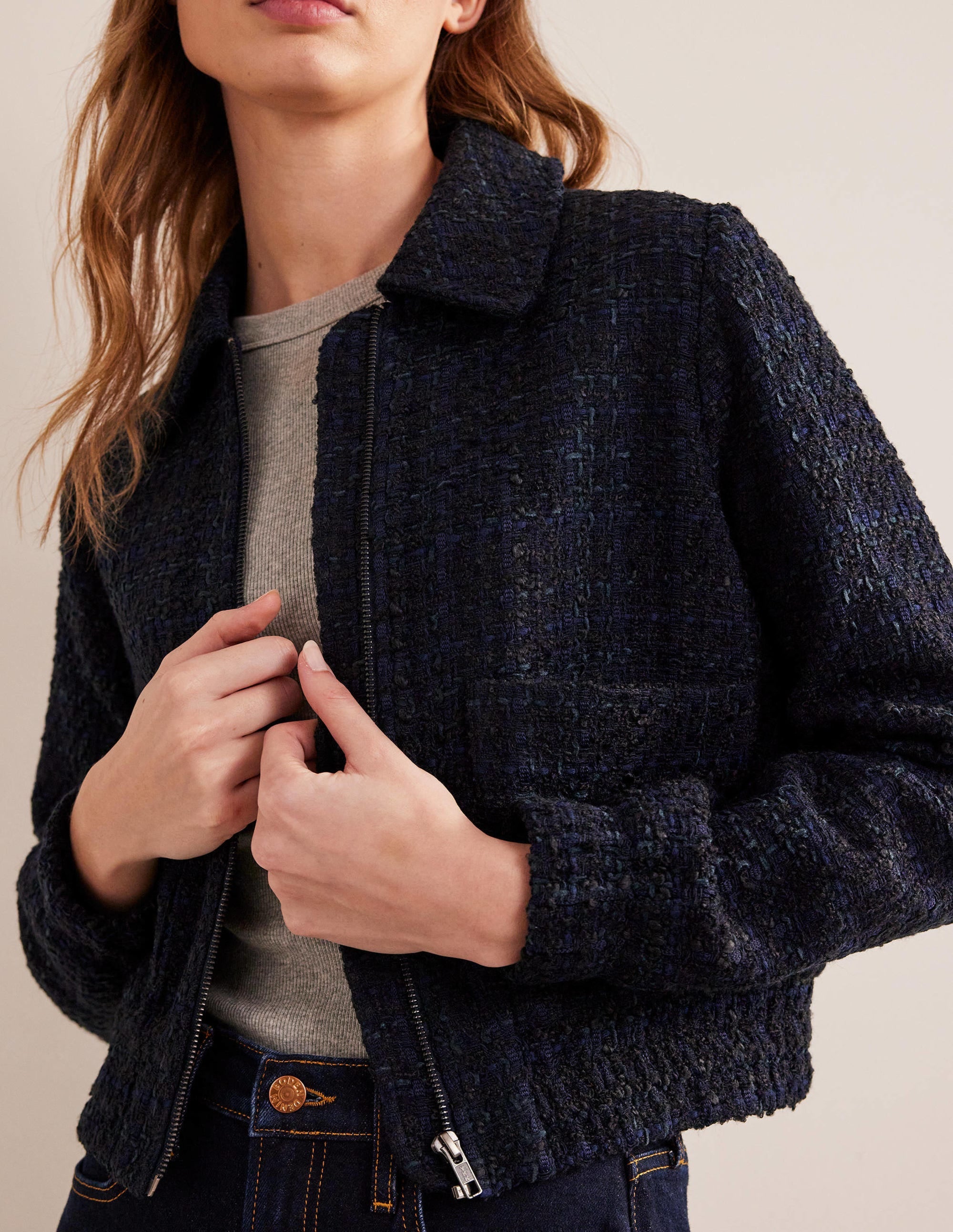 Textured Zip Through Jacket-Navy - Image 2
