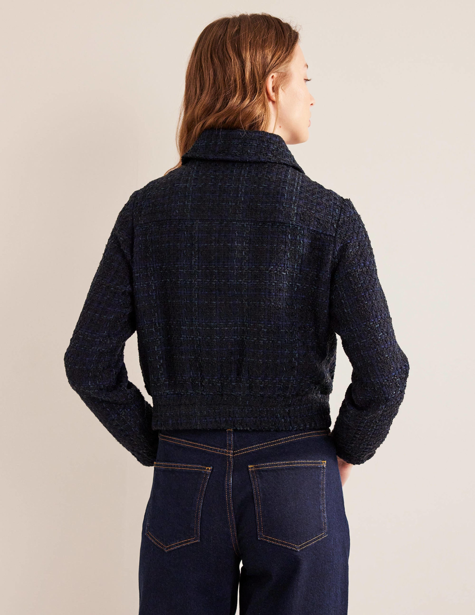 Textured Zip Through Jacket-Navy - Image 3