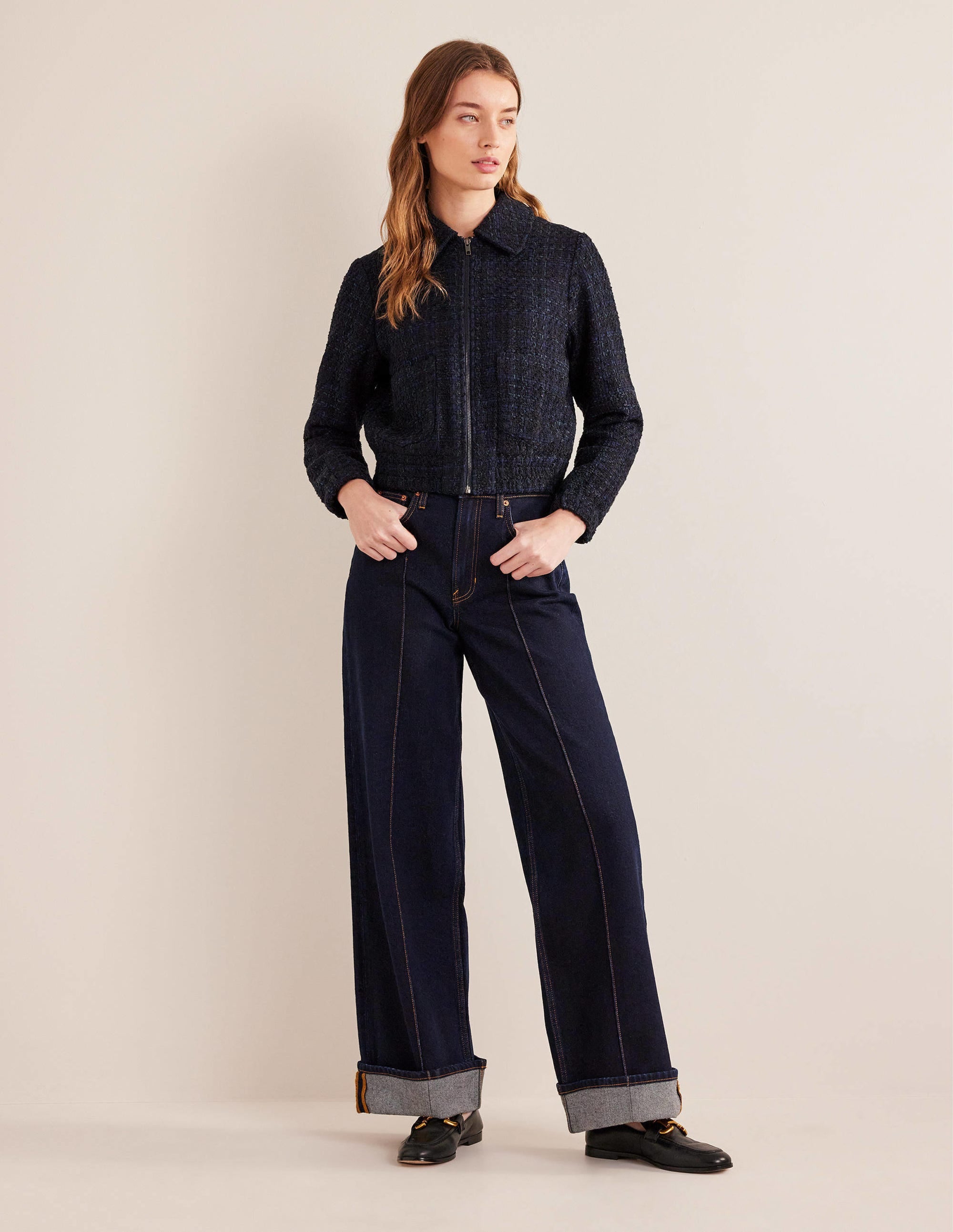 Textured Zip Through Jacket-Navy - Image 5