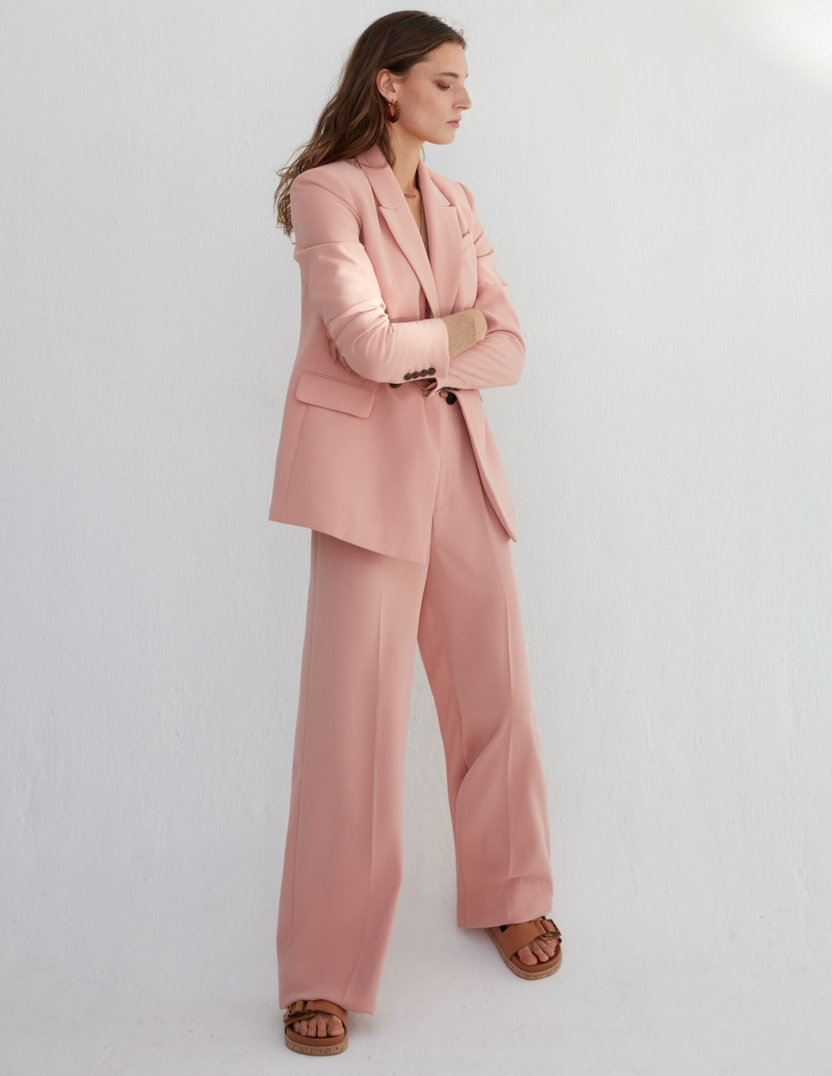 Double Breasted Crepe Blazer-Rose Pink - Image 6