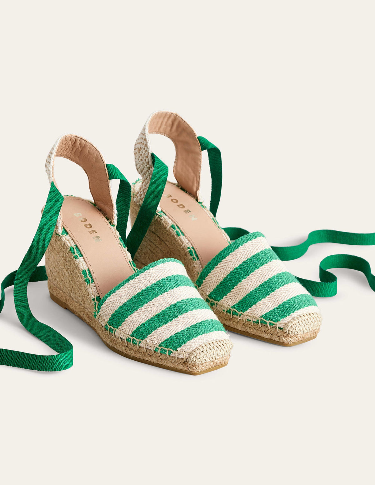 Esme Espadrille Wedges-Green Stripe-2